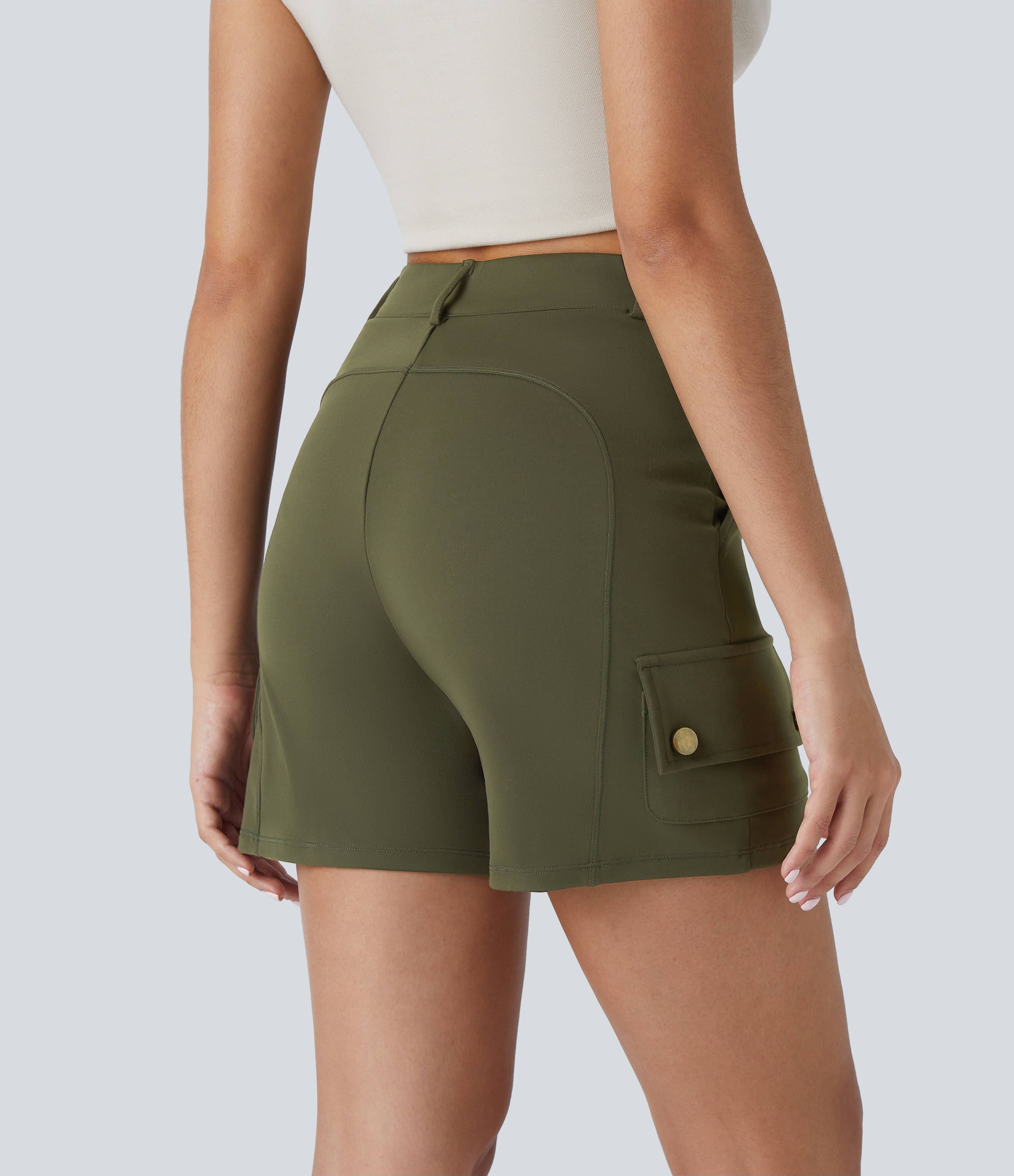 Halara High Waisted Button Zipper Multiple Pockets Cargo Shorts Gym Short - Forest Night - XL booty shorts compression shorts yoga shorts 