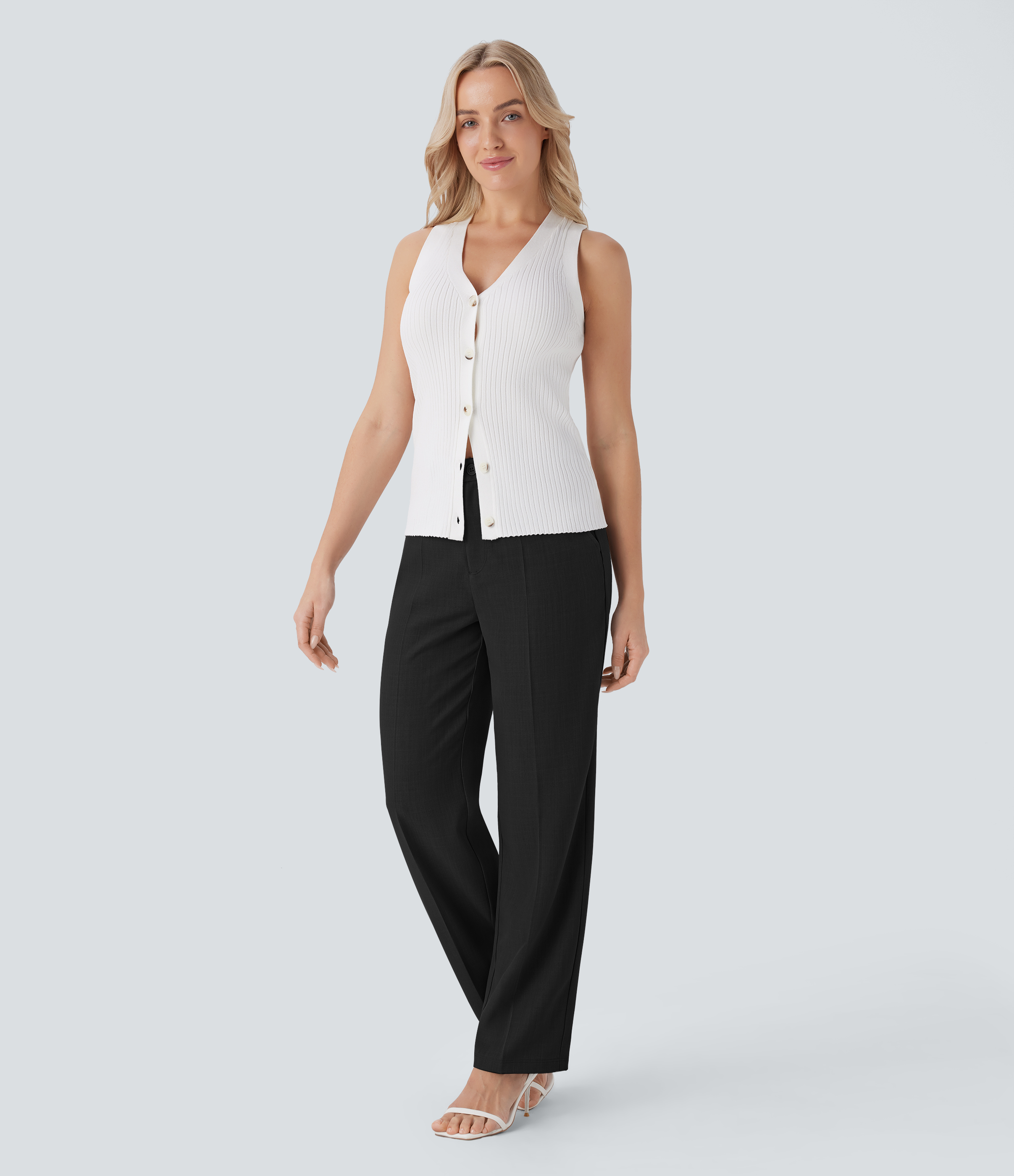 Halara High Waisted Side Pocket Straight Leg Work Pants  - Black - XL(regular) sweatpants jogger pants stacked sweatpants cargo joggers 