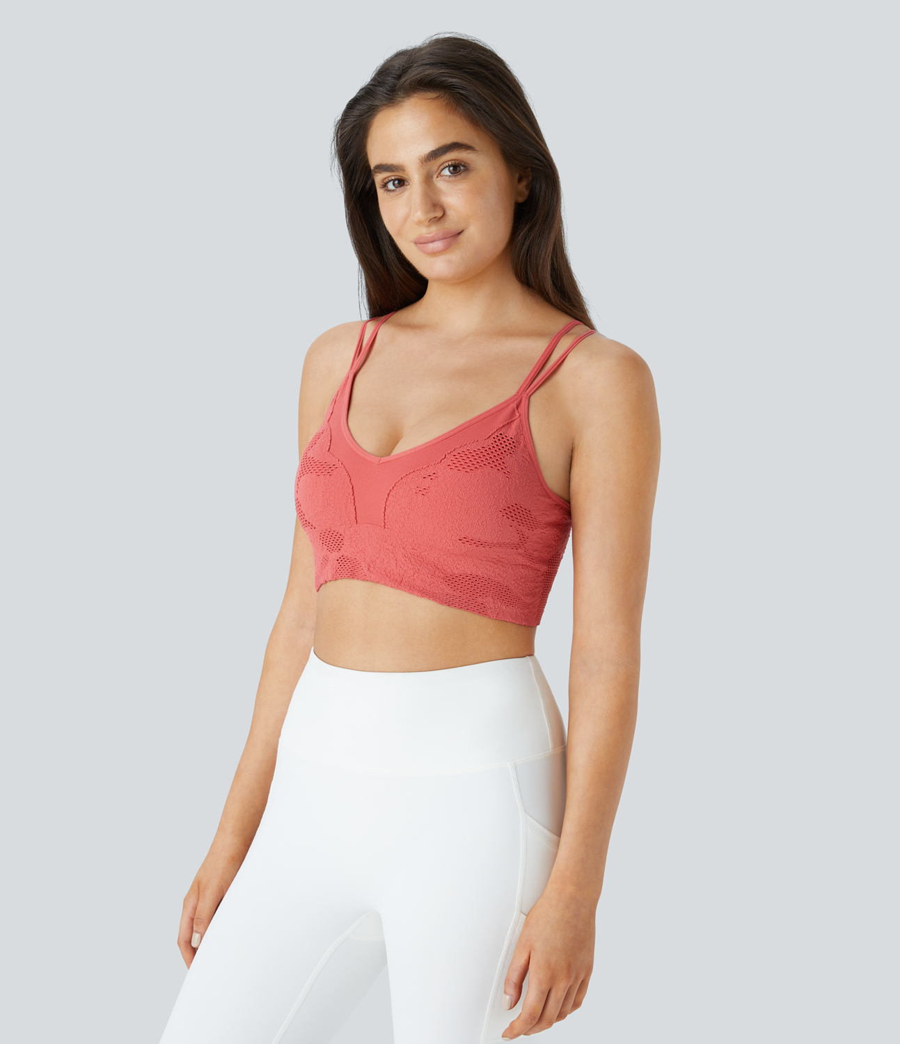 Halara Seamless Flow Low Support Backless Crisscross Jacquard Yoga Sports Bra  - Porcelain Rose - M push up bra strapless bra backless bra 