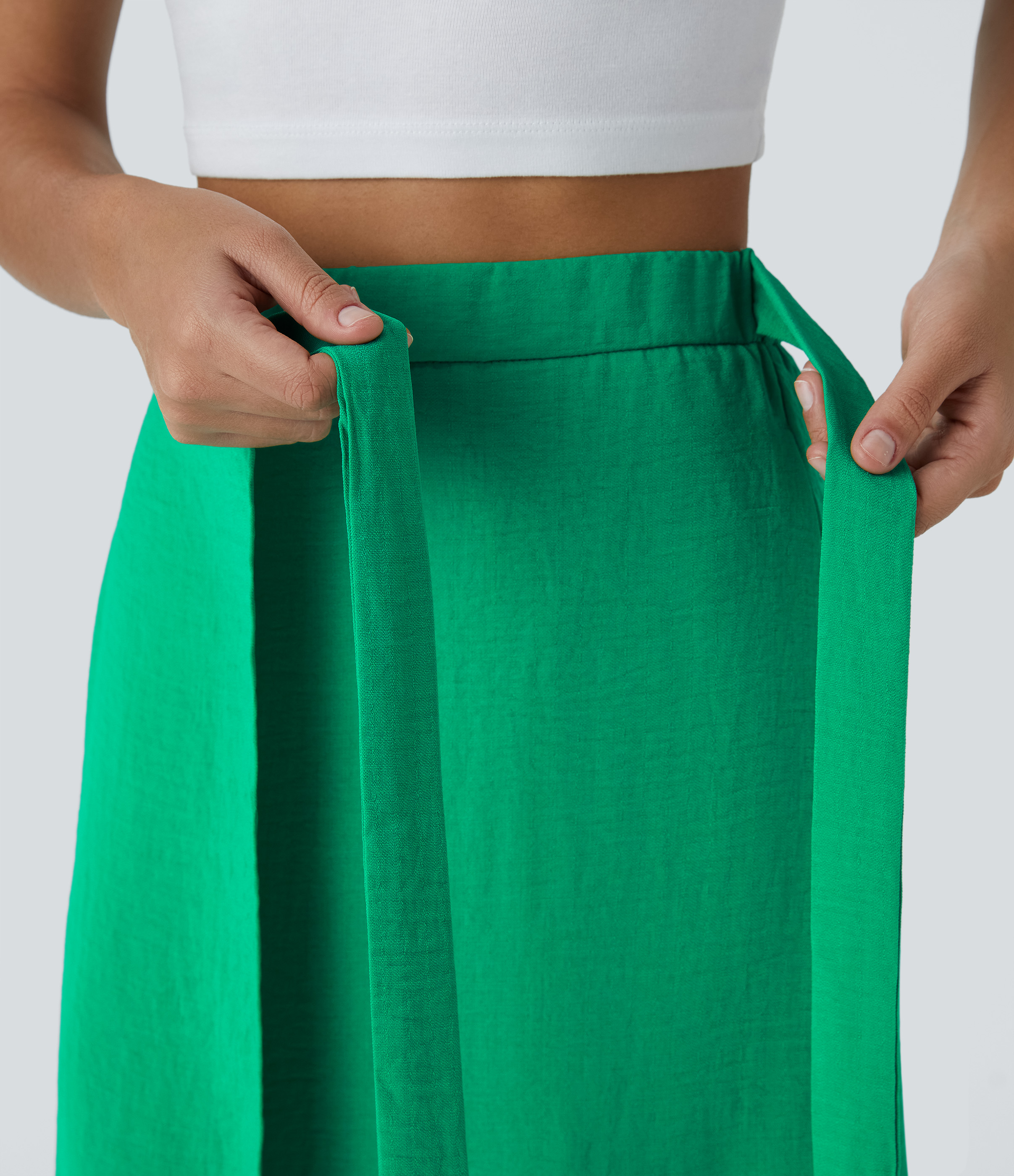 Halara High Waisted Wrapped Tie Side Pocket Split Flowy Maxi Casual Skirt  - Blarney - XS(regular) 