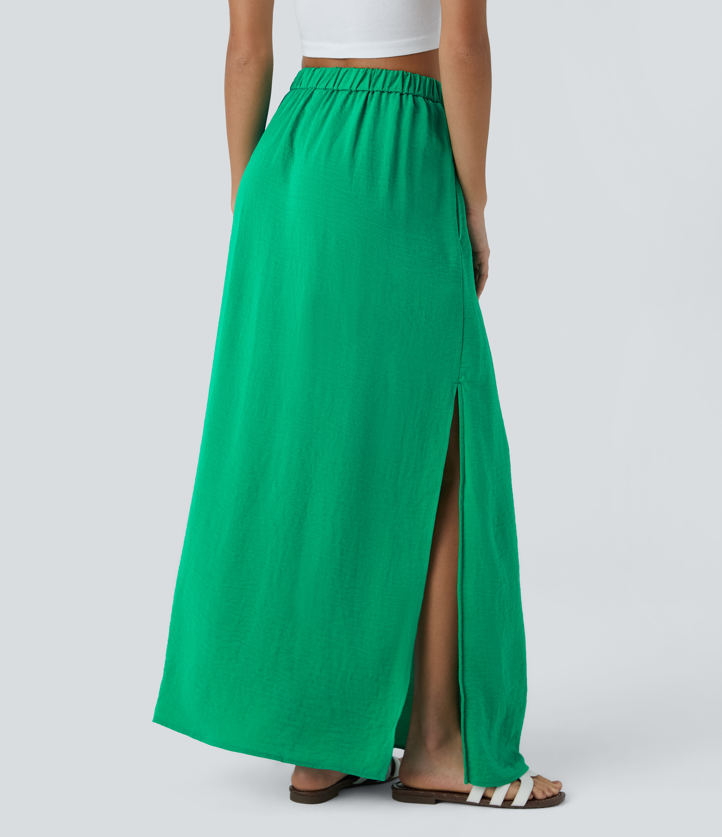 Halara High Waisted Wrapped Tie Side Pocket Split Flowy Maxi Casual Skirt  - Blarney - XS(regular) 