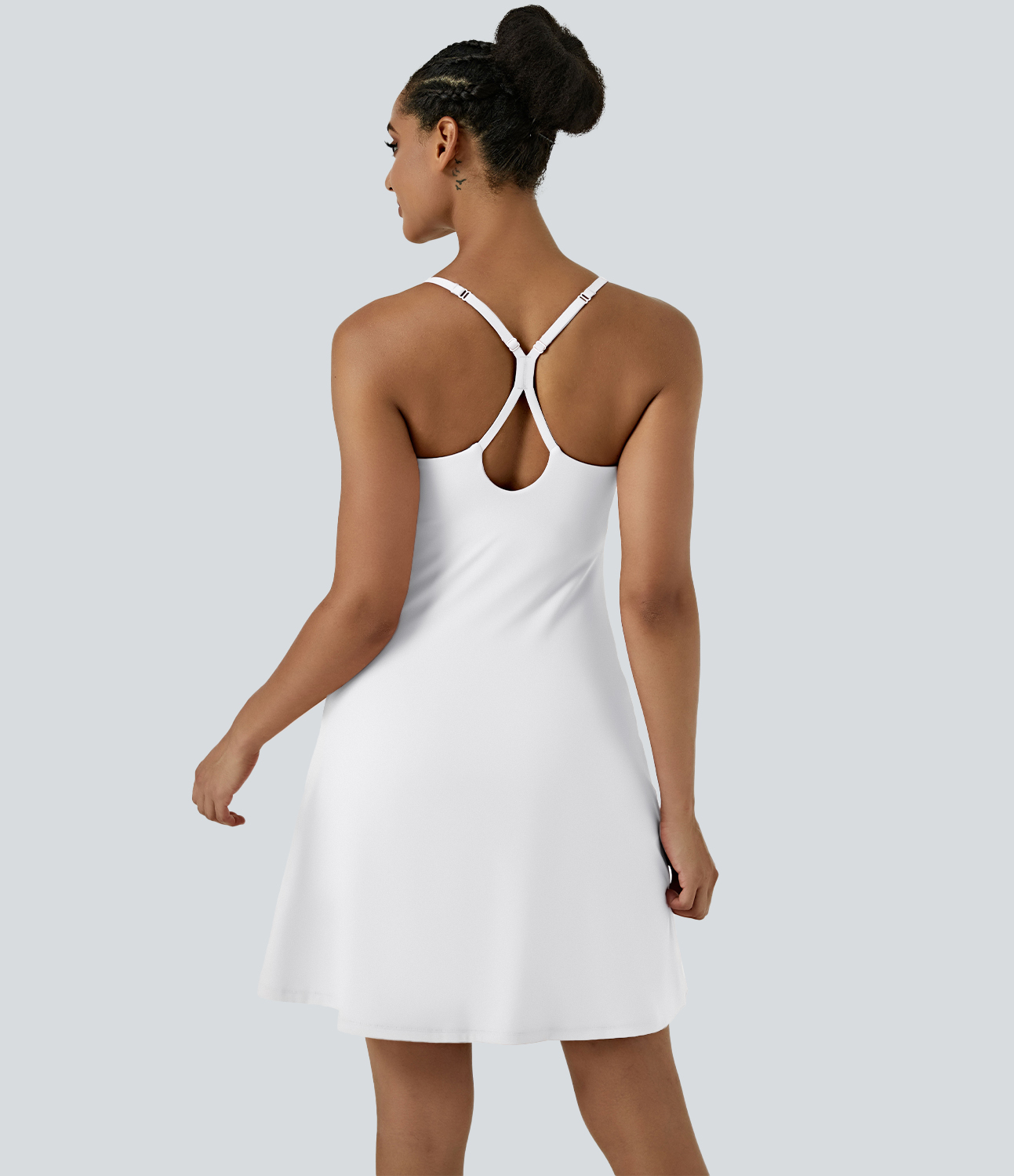 Halara Everyday Cloudfulв„ў Air Fabric Backless 2-in-1 Cool Touch Activity Dress-Euphoria Air-Longer Dress & Adjustable Straps Workout Dress - White - M 