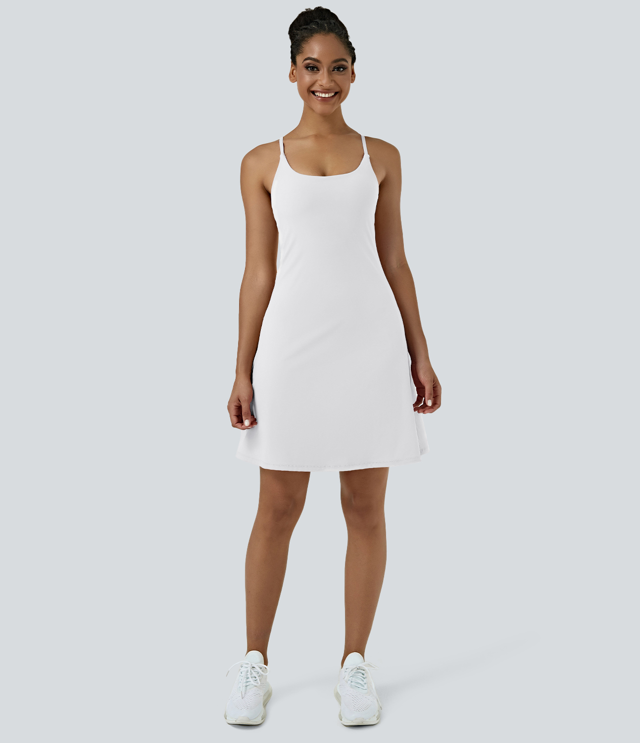 Halara Everyday Cloudfulв„ў Air Fabric Backless 2-in-1 Cool Touch Activity Dress-Euphoria Air-Longer Dress & Adjustable Straps Workout Dress - White - M 