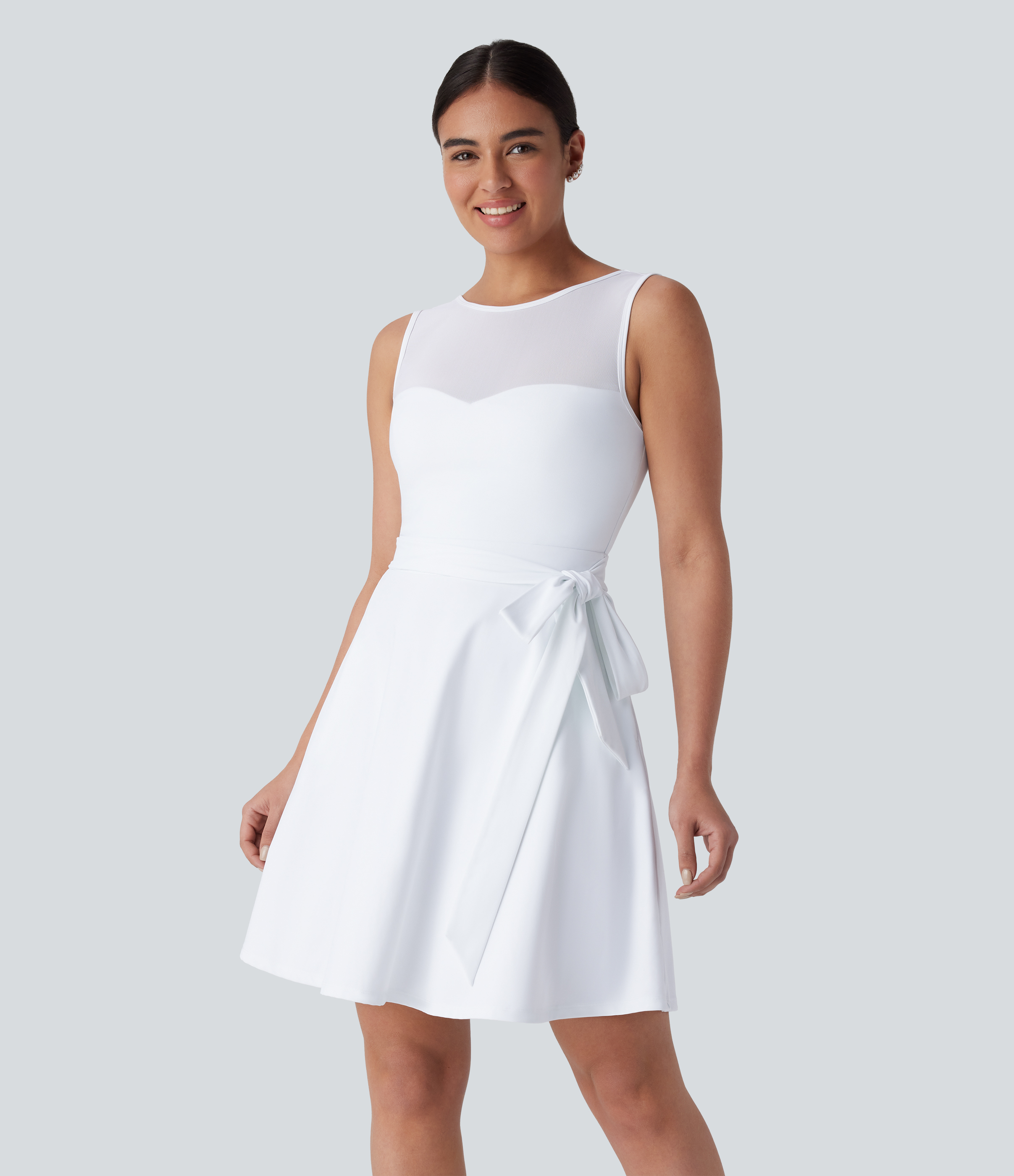 Halara Softlyzeroв„ў Airy Backless Contrast Mesh Tie Back Side Pocket Bridesmaid and Wedding Guest Dress Casual Dress - White - M slip dress 