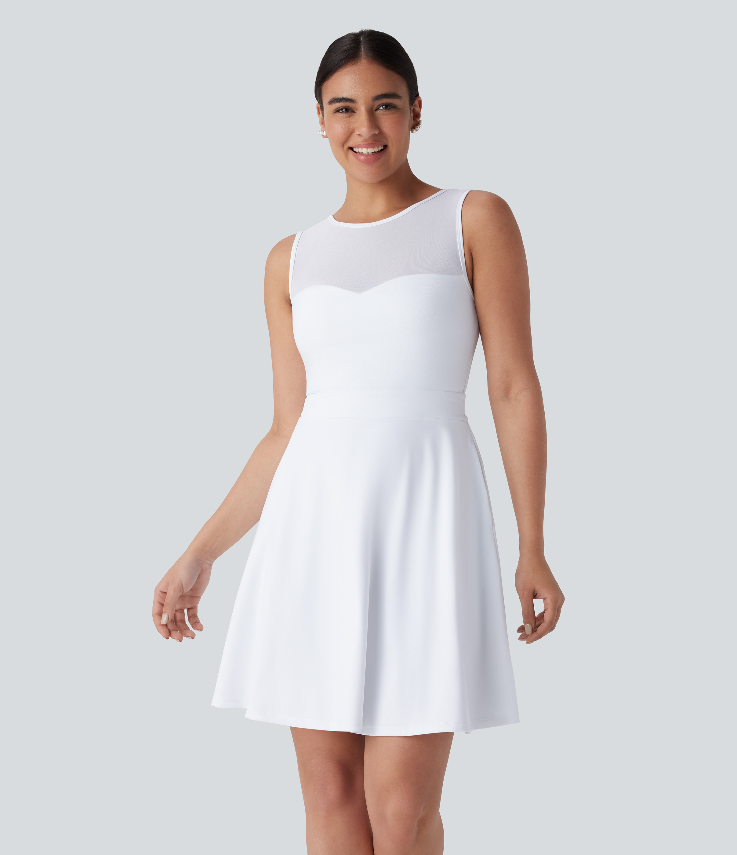Halara Softlyzeroв„ў Airy Backless Contrast Mesh Tie Back Side Pocket Bridesmaid and Wedding Guest Dress Casual Dress - White - M slip dress 