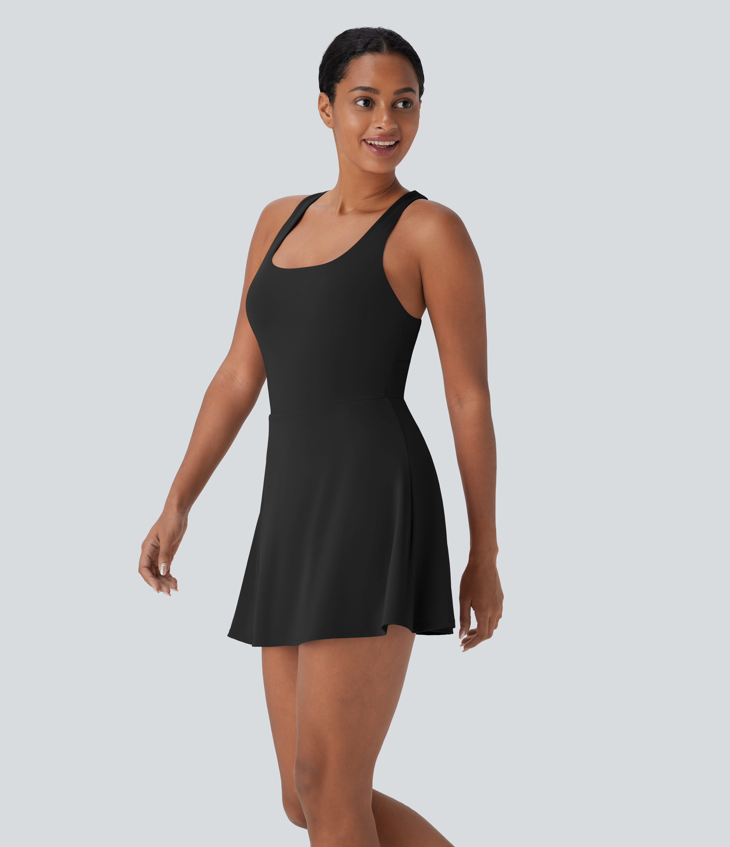 Halara Softlyzeroв„ў QuickDry Crisscross Backless 2-in-1 Side Pocket Mini Slip Quick Dry Pickleball Active Dress Workout Dress - Black - M 