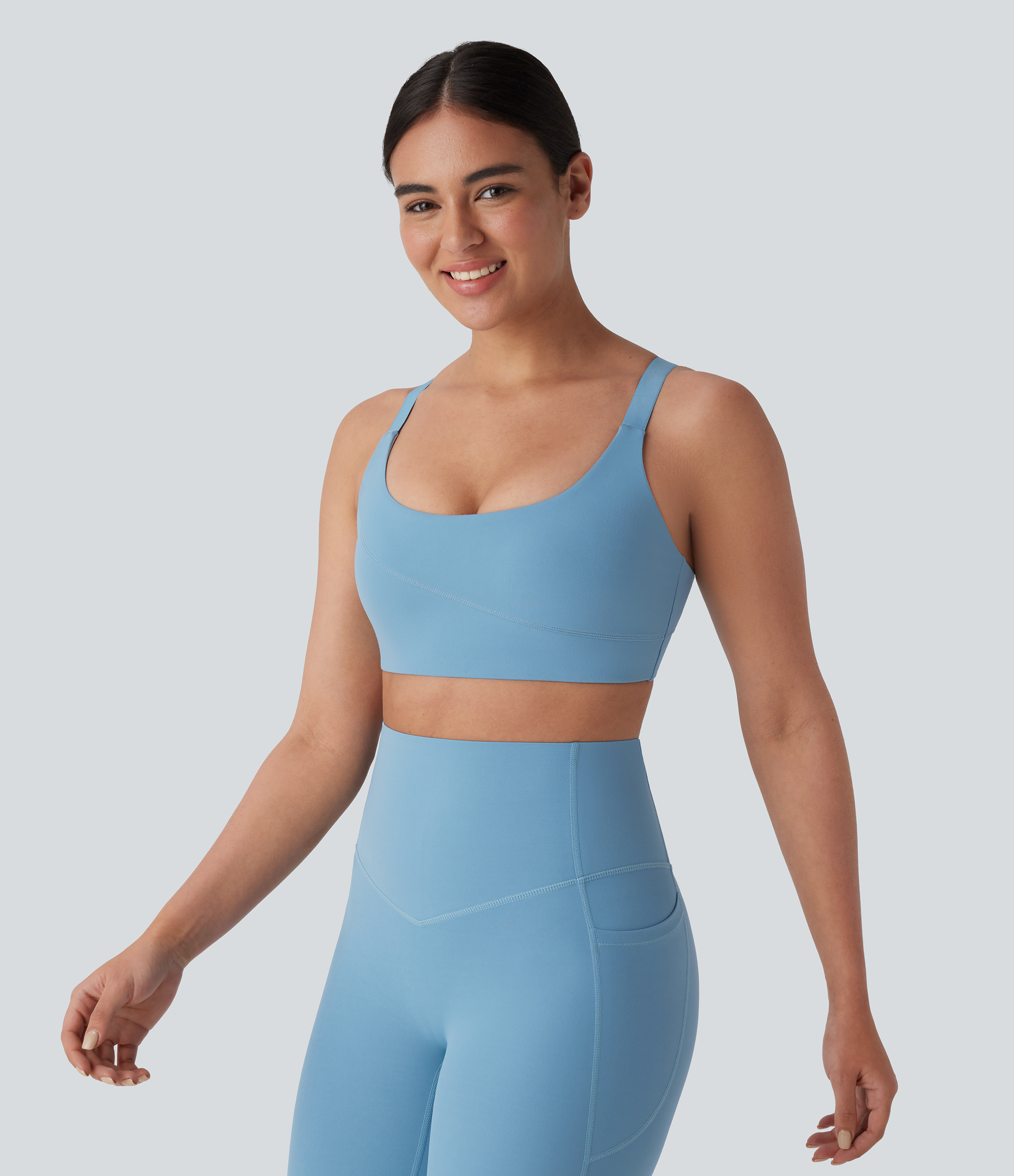 Halara Halara UltraSculptв„ў Medium Support  U Neck Adjustable Strap Workout Sports Bra  - Whale Blue - XL push up bra strapless bra 