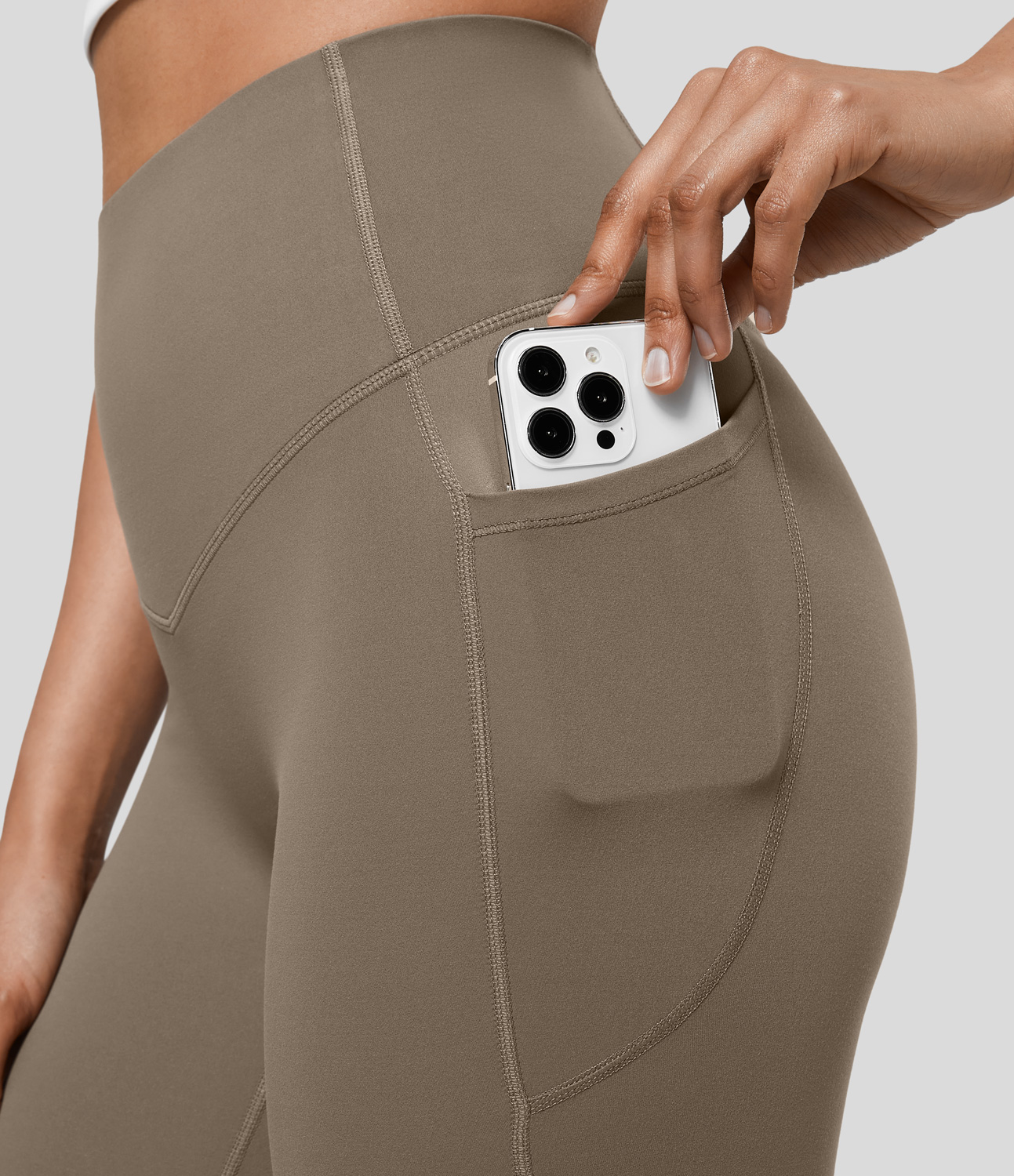 Halara SoCinched High Waisted Tummy Control Side Pocket Shaping Training Biker Shorts 7``  - Dawn Brown - L biker shorts women 