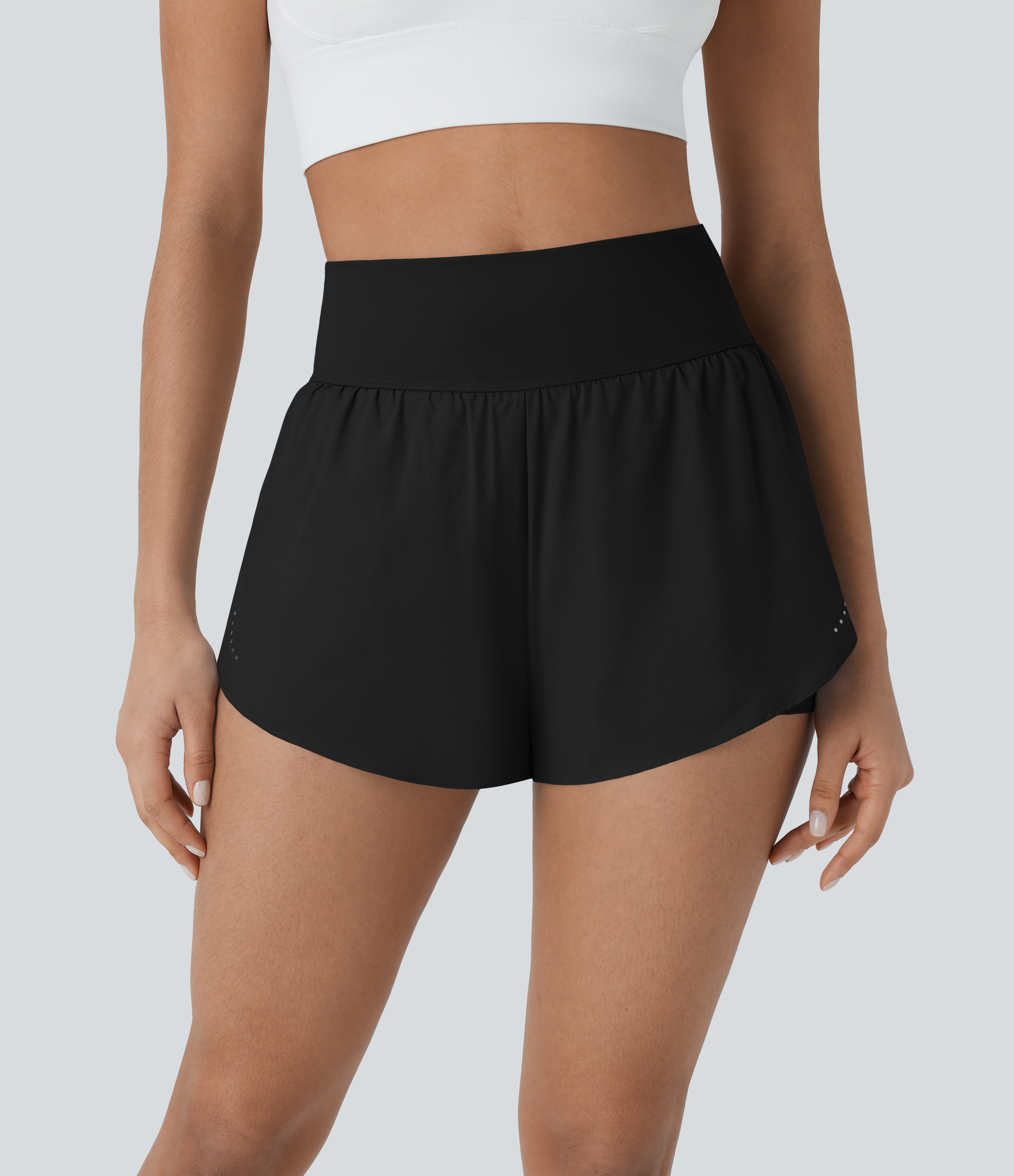 Halara Softlyzeroв„ў QuickDry High Waisted Reflective Dots Crossover Hem 2-in-1 Side Pockets Quick Dry Running Shorts Gym Short - Black - S 
