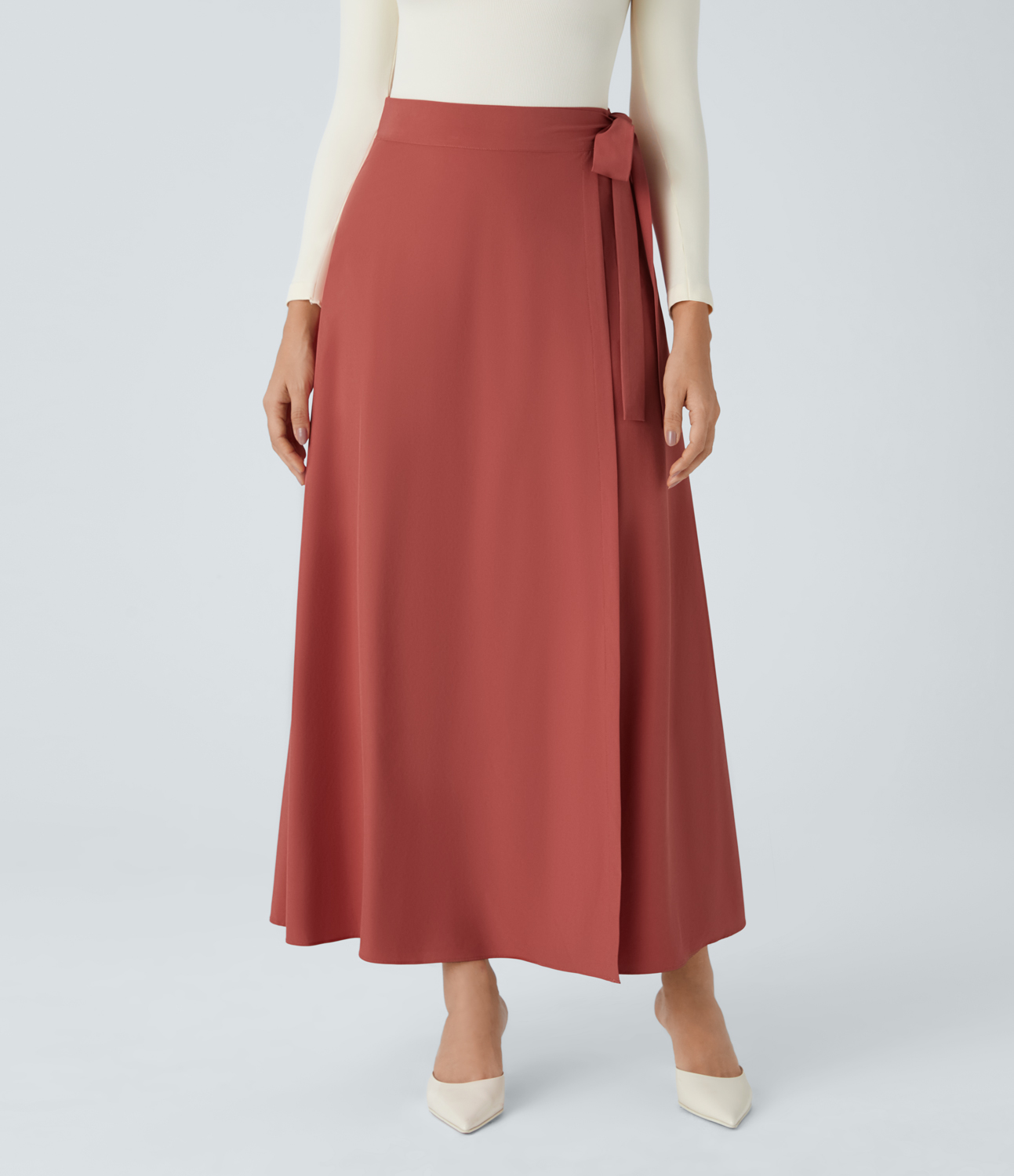 Halara Breezefulв„ў High Waisted Wrapped Tie Side Quick Dry Maxi Casual Skirt  - Kapok Red - M(regular) 