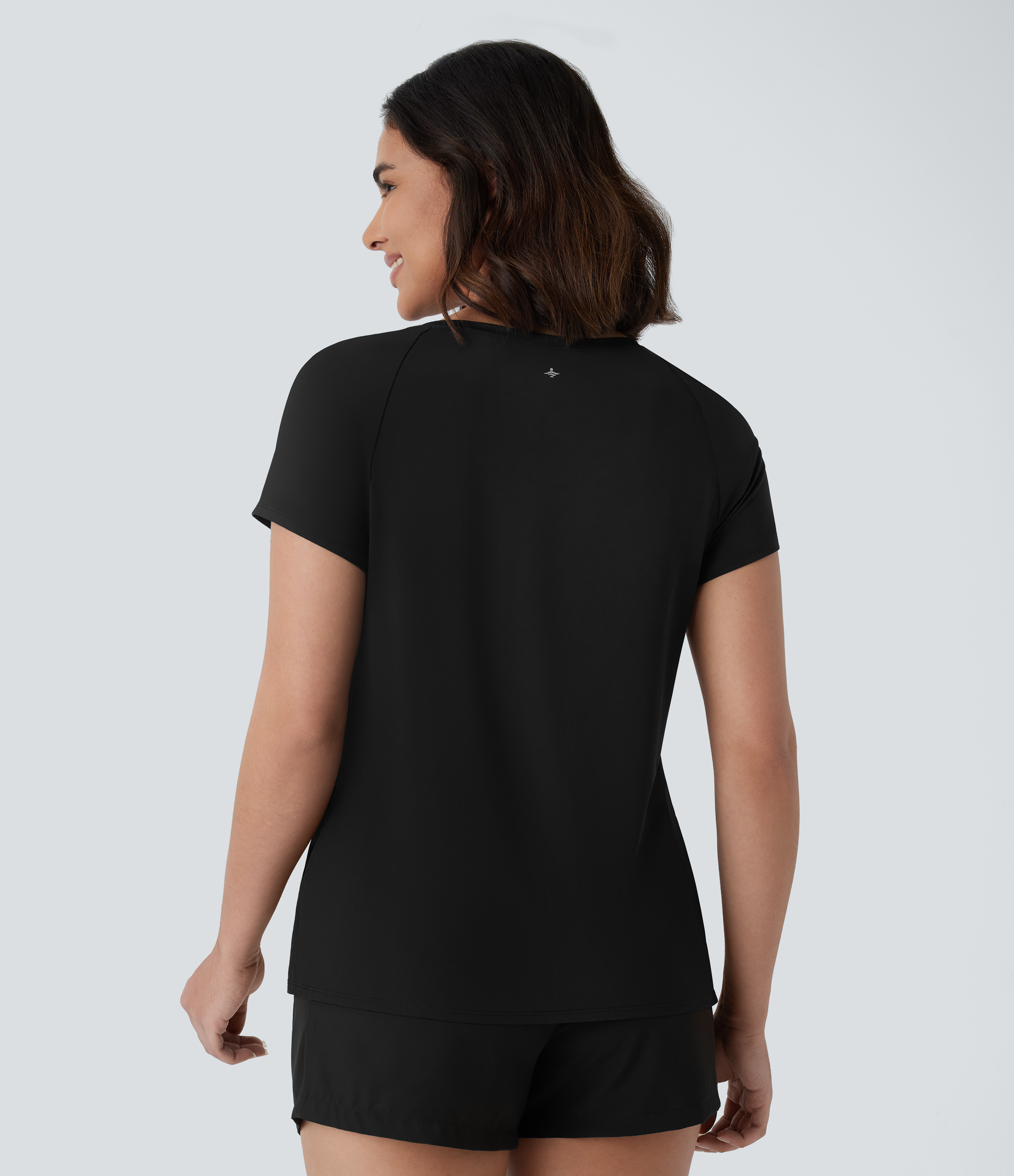 Halara Boat Neck Short Sleeve Cut Out Split Cool Touch Workout Sports Top  - Black - S 