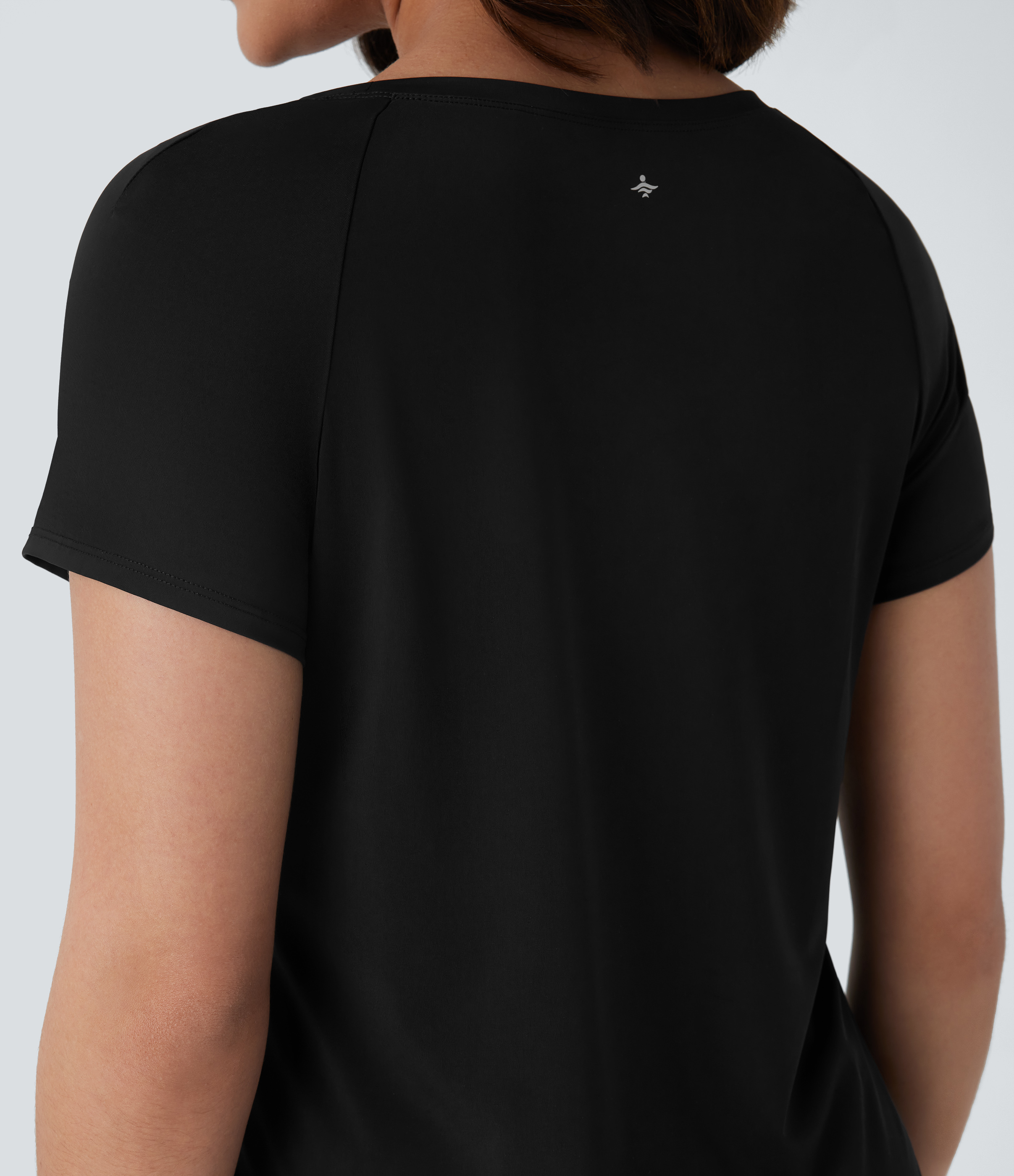 Halara Boat Neck Short Sleeve Cut Out Split Cool Touch Workout Sports Top  - Black - S 