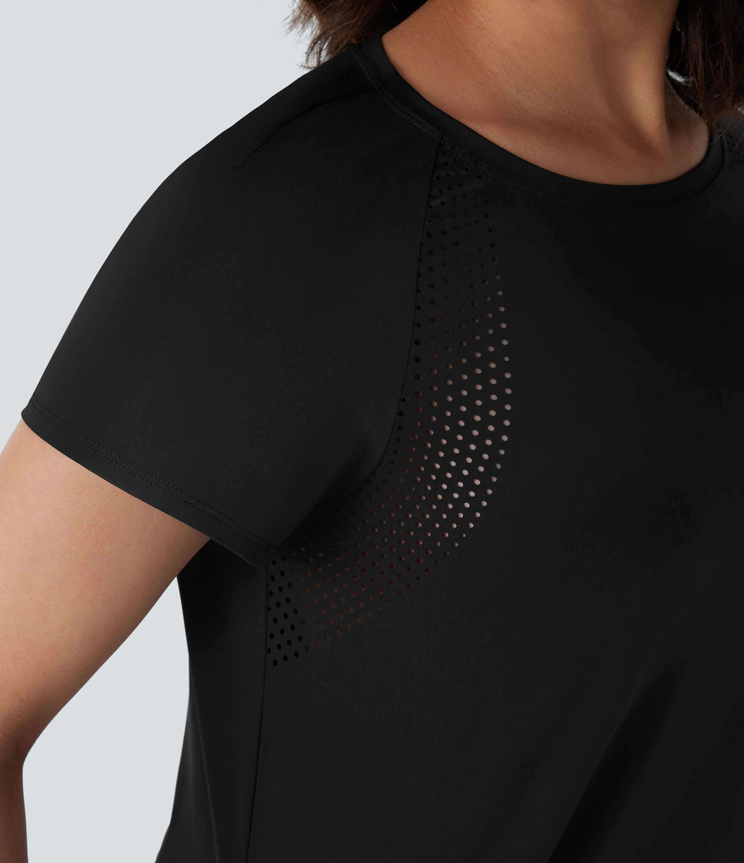 Halara Boat Neck Short Sleeve Cut Out Split Cool Touch Workout Sports Top  - Black - S 