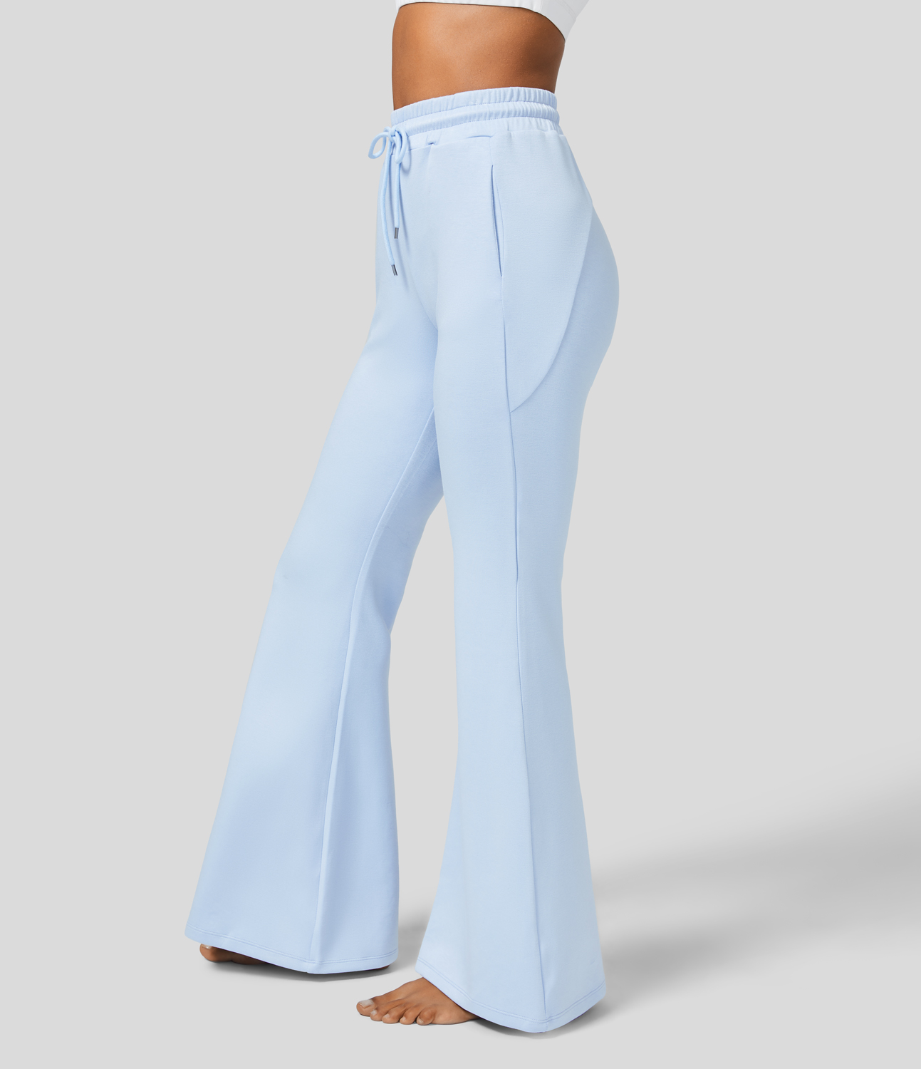 Halara High Waisted Drawstring Side Pocket Flare Yoga Pants  - Country Air - M 