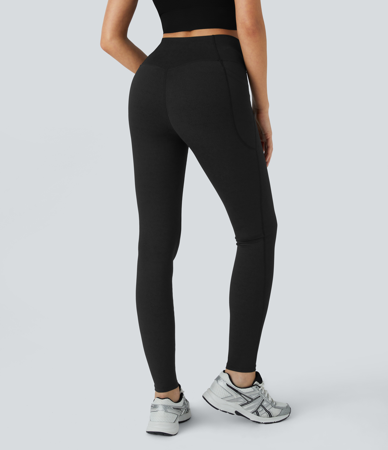 Halara Crossover Side Pocket Stretchy Denim Print Yoga Leggings  - Denim Black - M(7/8) gym leggings leggings with pockets 