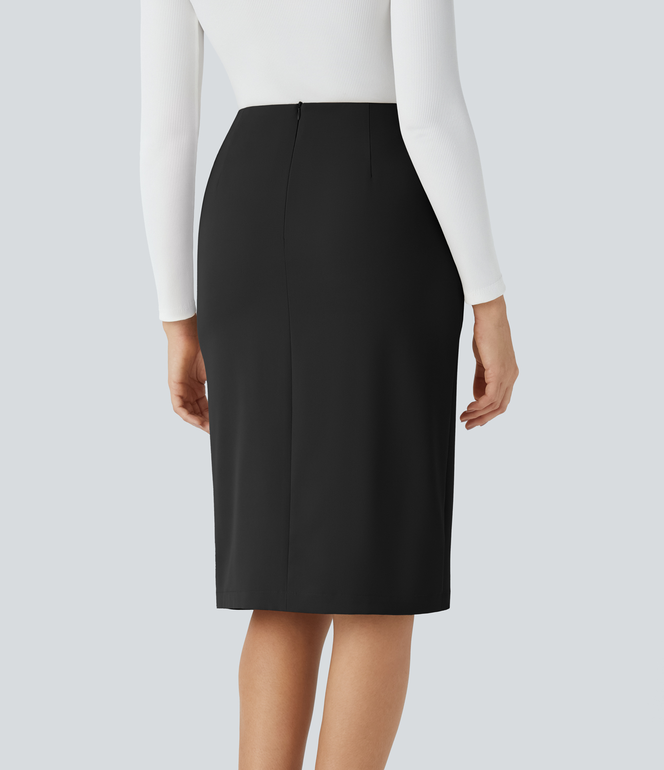 Halara High Waisted Belted Side Pocket Invisible Zipper Split Midi Work Pencil Skirt  - Black - XS(regular) 