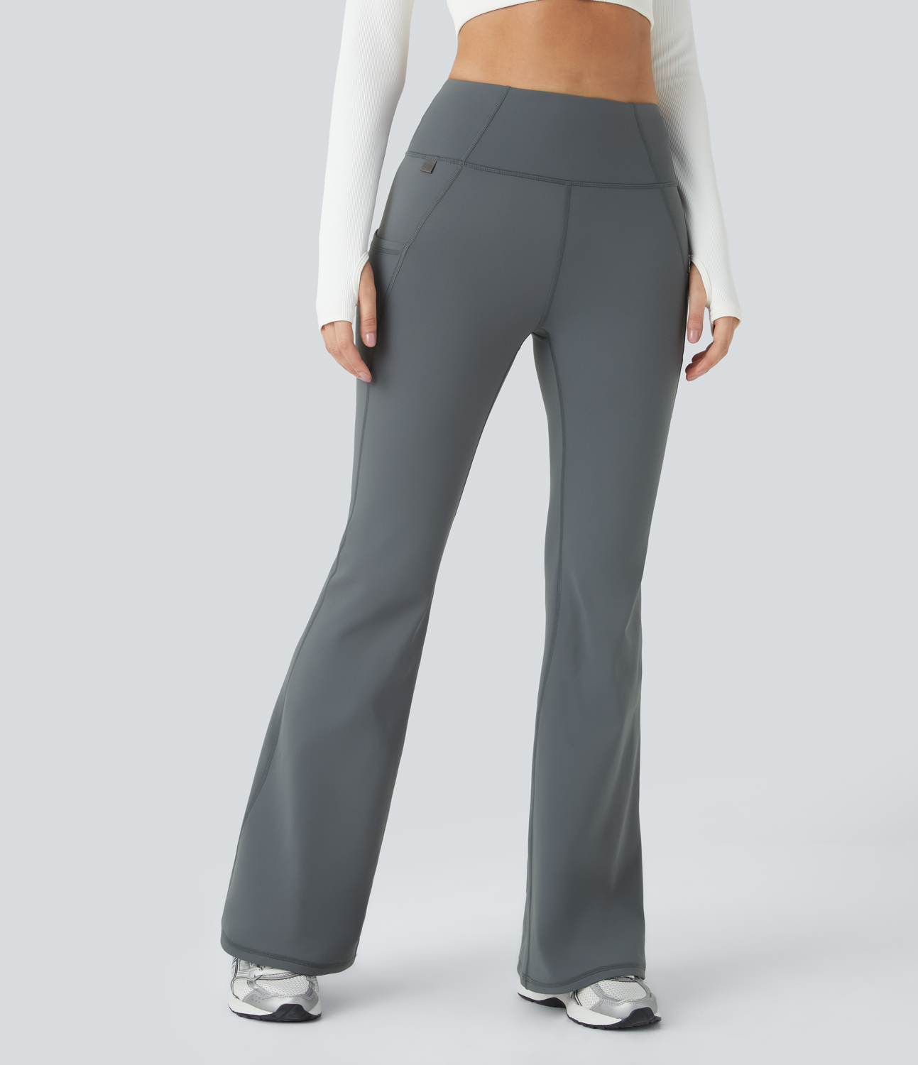 Halara High Waisted Side Pocket Thermal Yoga Flare Pants  - Blue Tile Gray - XS(regular) 