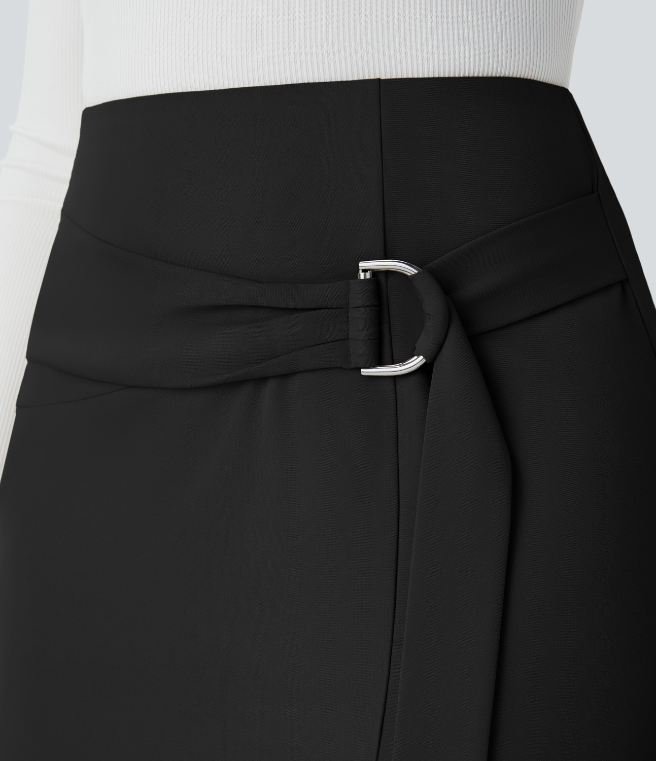 Halara High Waisted Belted Side Pocket Invisible Zipper Split Midi Work Pencil Skirt  - Black - XS(regular) 