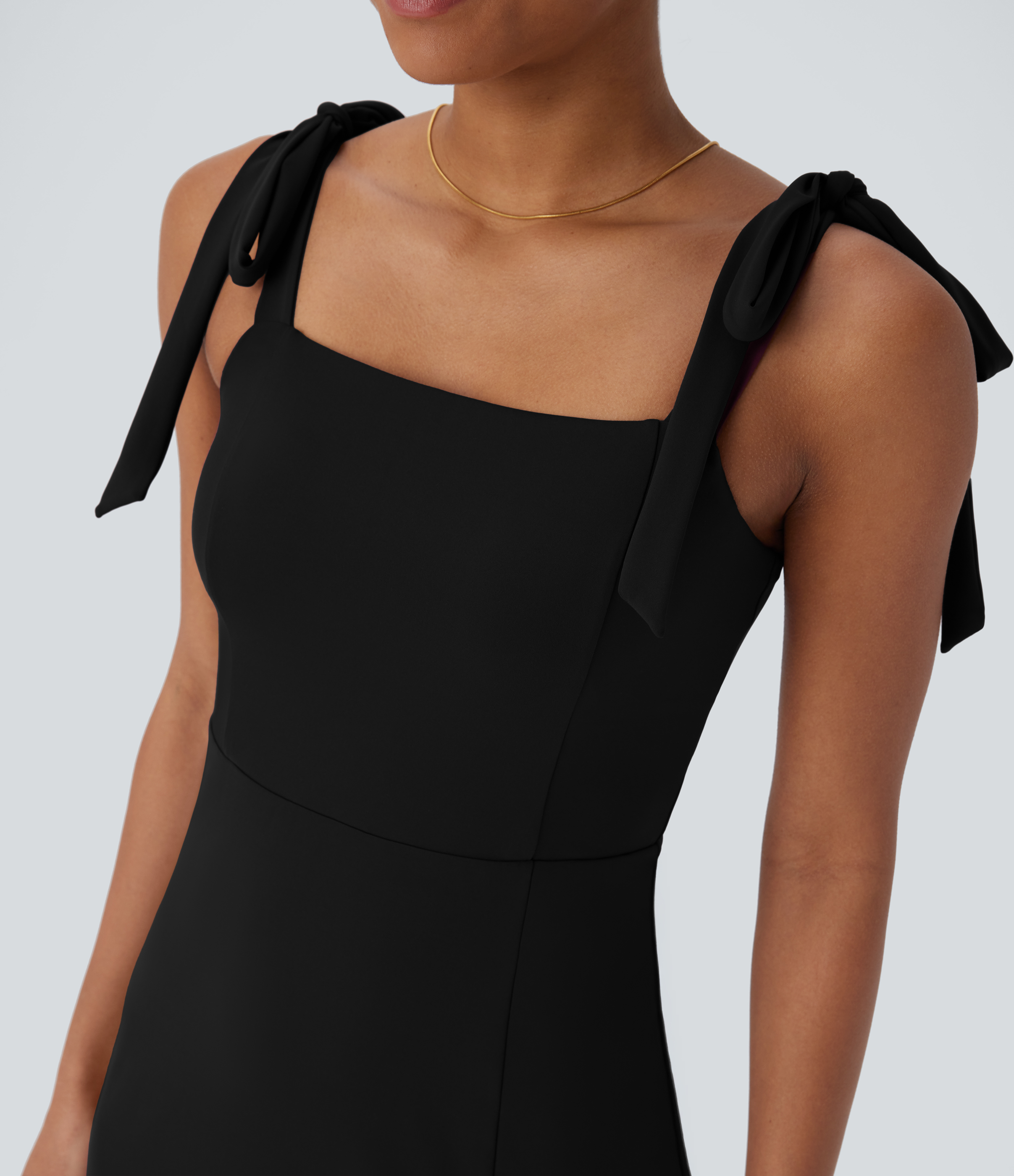 Halara Softlyzeroв„ў Airy Square Neck Tie Side Backless Split Cool Touch Midi Casual Dress Casual Dress - Black - XL slip dress beach dress 