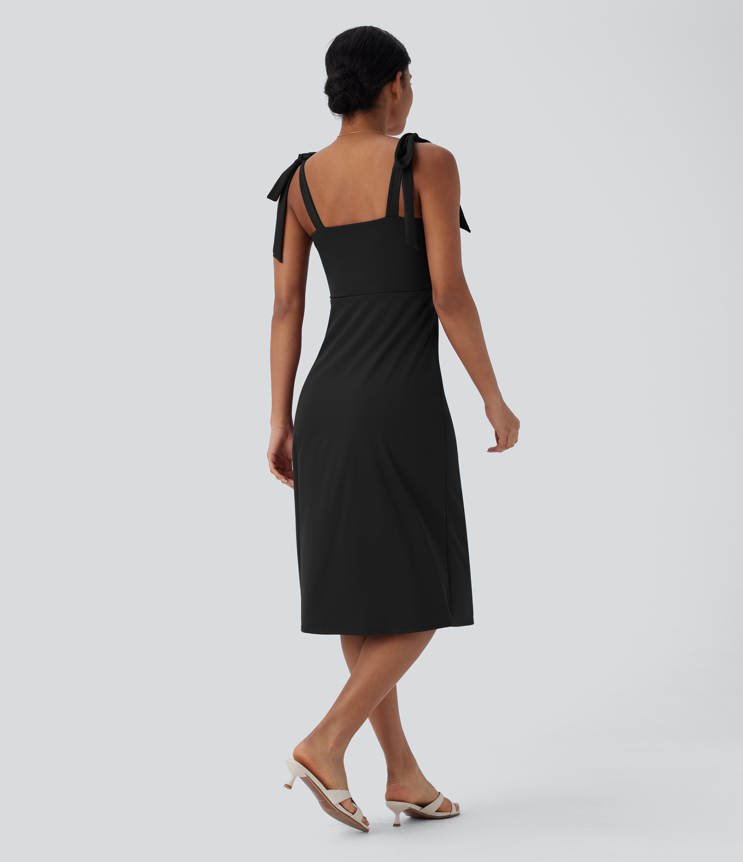 Halara Softlyzeroв„ў Airy Square Neck Tie Side Backless Split Cool Touch Midi Casual Dress Casual Dress - Black - XL slip dress beach dress 