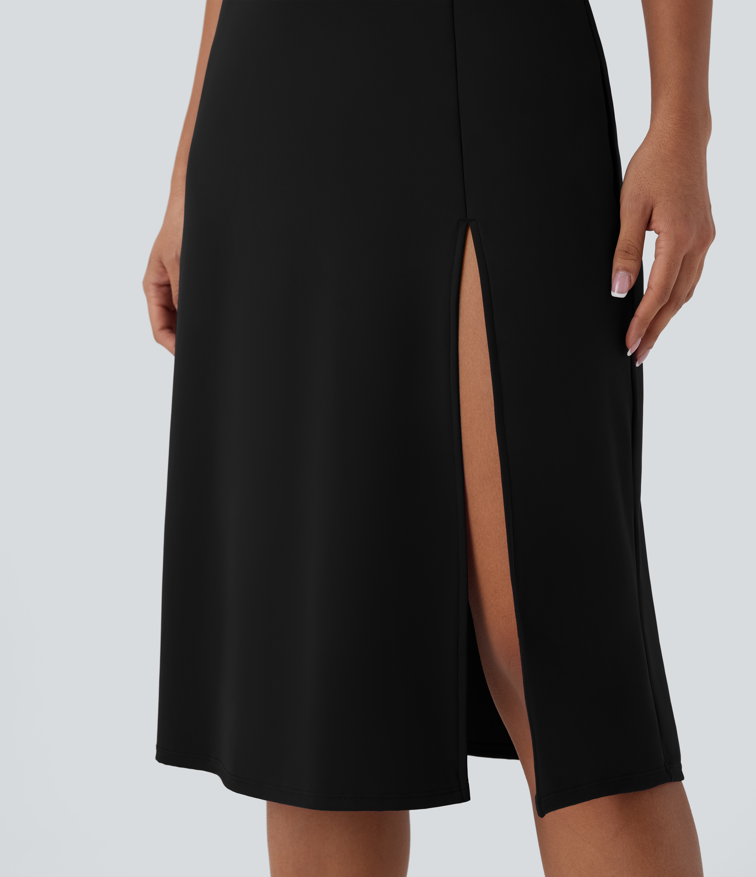 Halara Softlyzeroв„ў Airy Square Neck Tie Side Backless Split Cool Touch Midi Casual Dress Casual Dress - Black - XL slip dress beach dress 