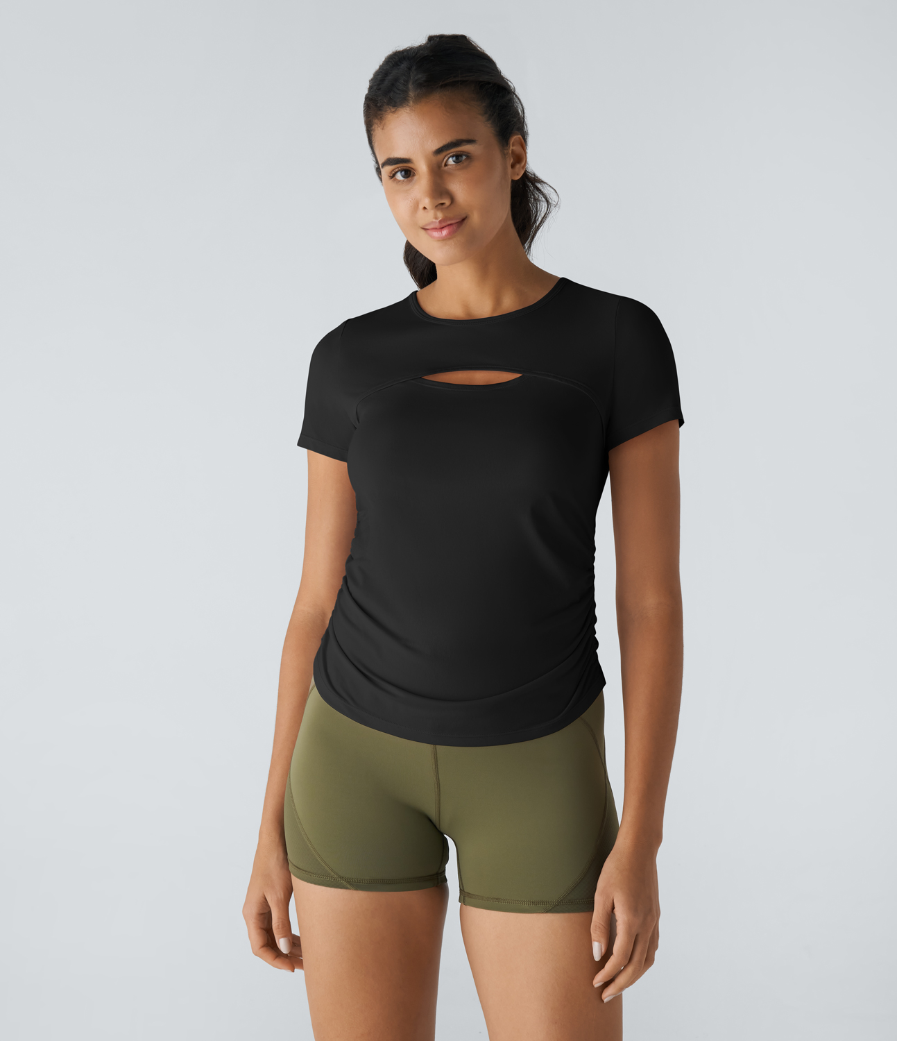 

Halara Short Sleeve Cut Out Ruched Workout Sports Top - Black