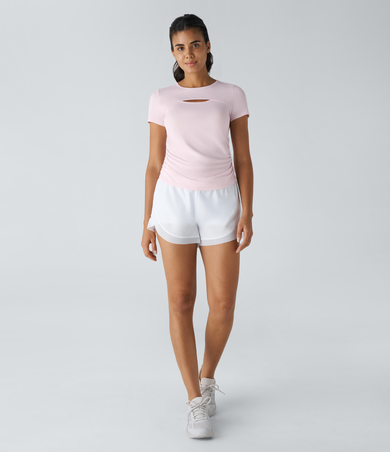 

Halara Short Sleeve Cut Out Ruched Workout Sports Top - Rice Pink