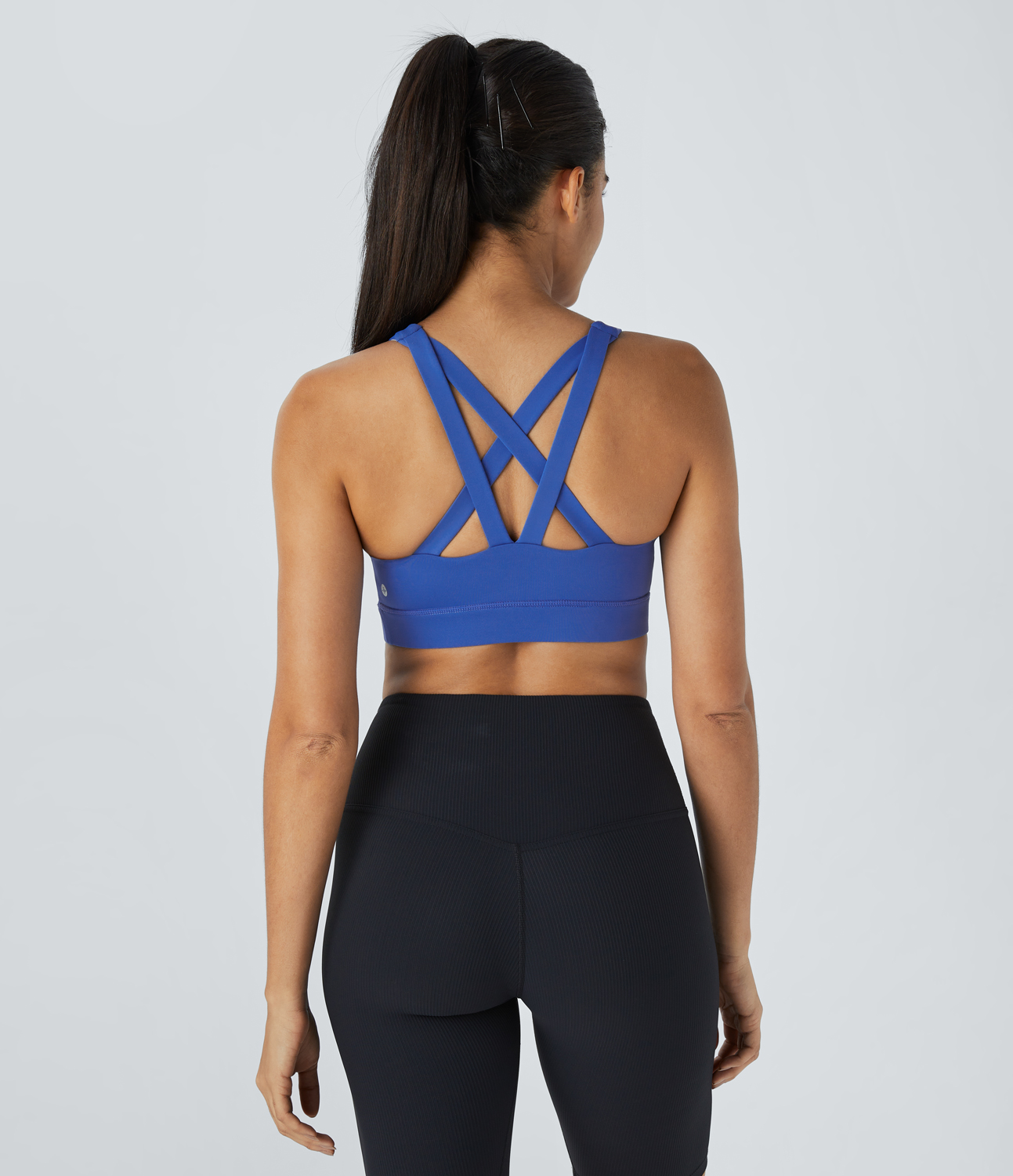 Halara SpeedWaveв„ў Medium Support Backless Crisscross Quick Dry Workout Sports Bra  - Bluebird Cyan - M push up bra strapless bra backless bra 