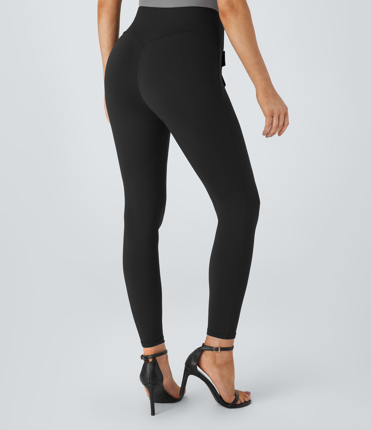 Halara High Waisted Decorative Button Front Side Pocket 7/8 Work Leggings  - Black - L(7/8) gym leggings leggings with pockets 