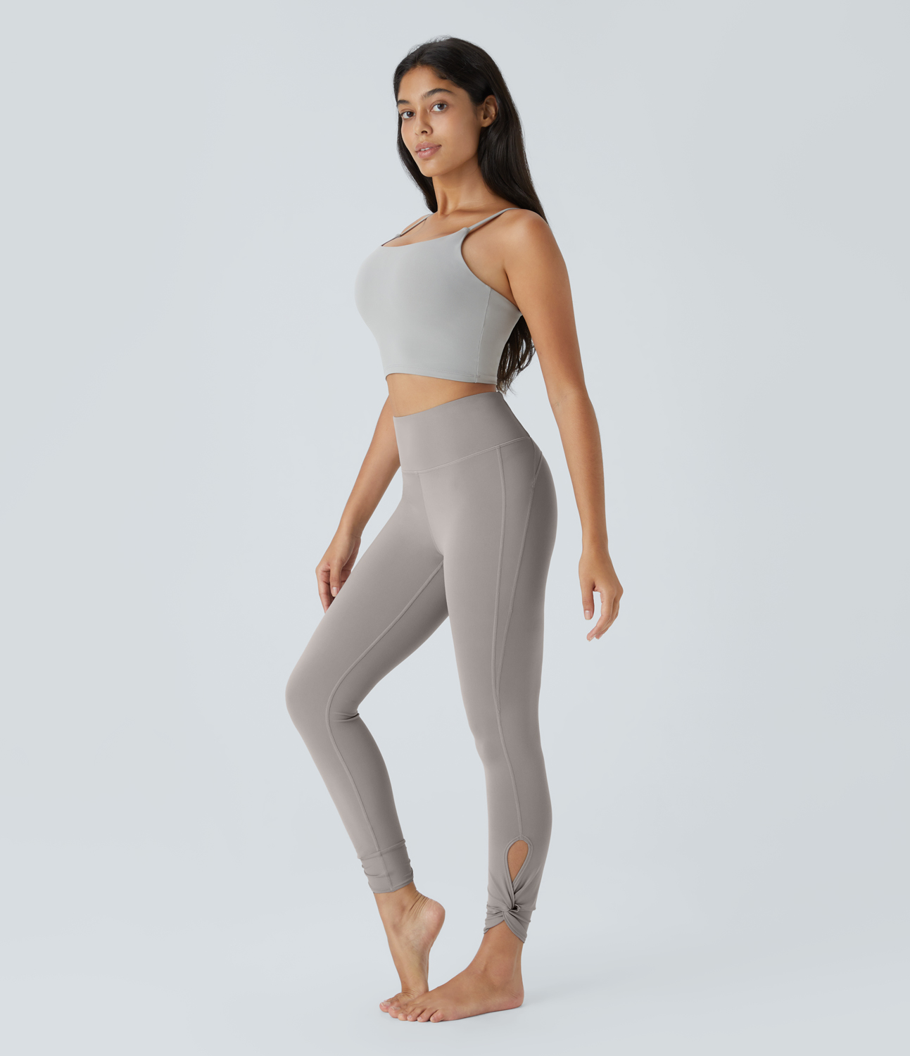 Halara Softlyzeroв„ў High Waisted Back Pocket Cut Out Twisted Yoga Leggings-UPF50+  - Steel Gray - S(7/8) gym leggings leggings with pockets 