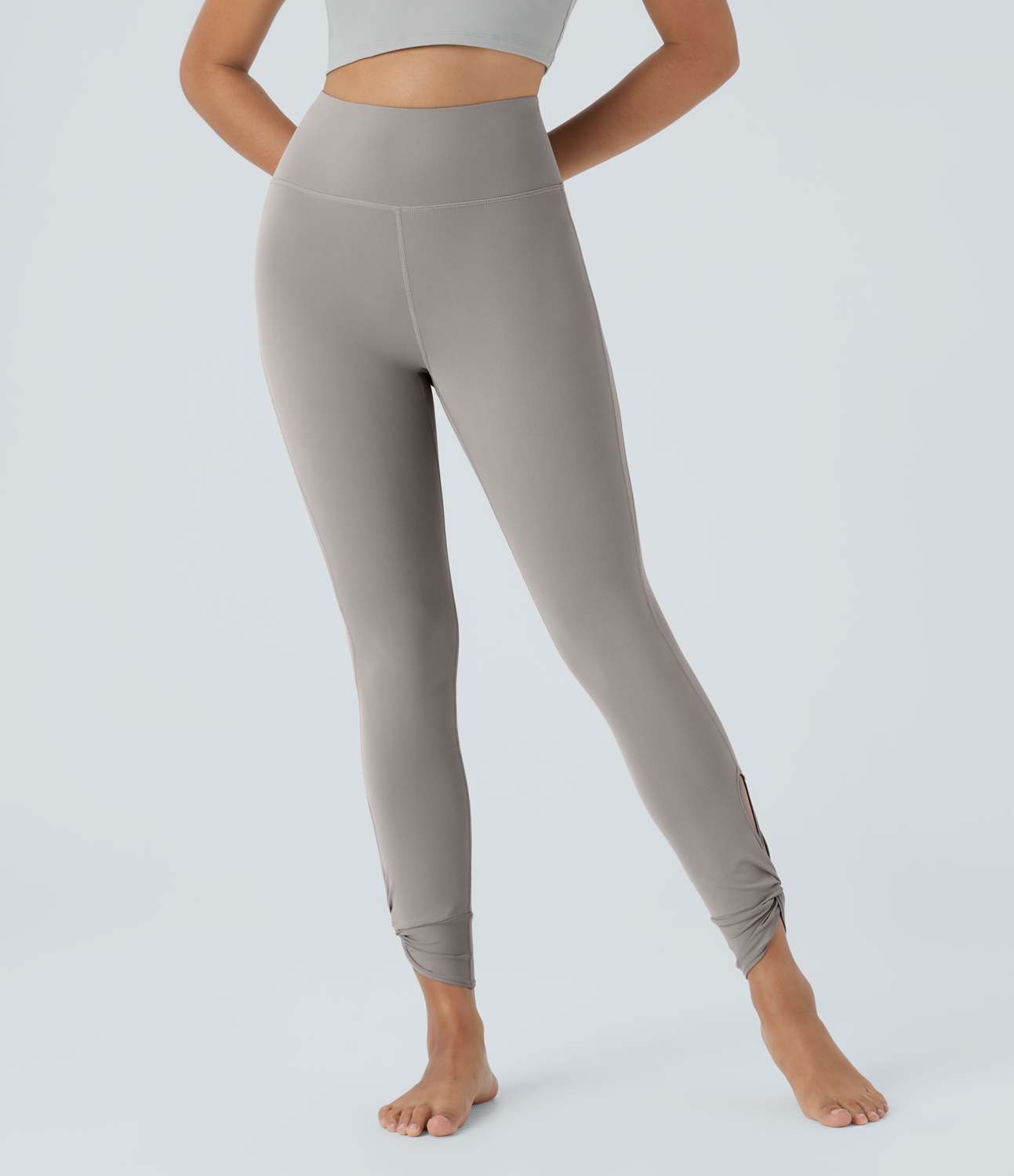 Halara Softlyzeroв„ў High Waisted Back Pocket Cut Out Twisted Yoga Leggings-UPF50+  - Steel Gray - S(7/8) gym leggings leggings with pockets 