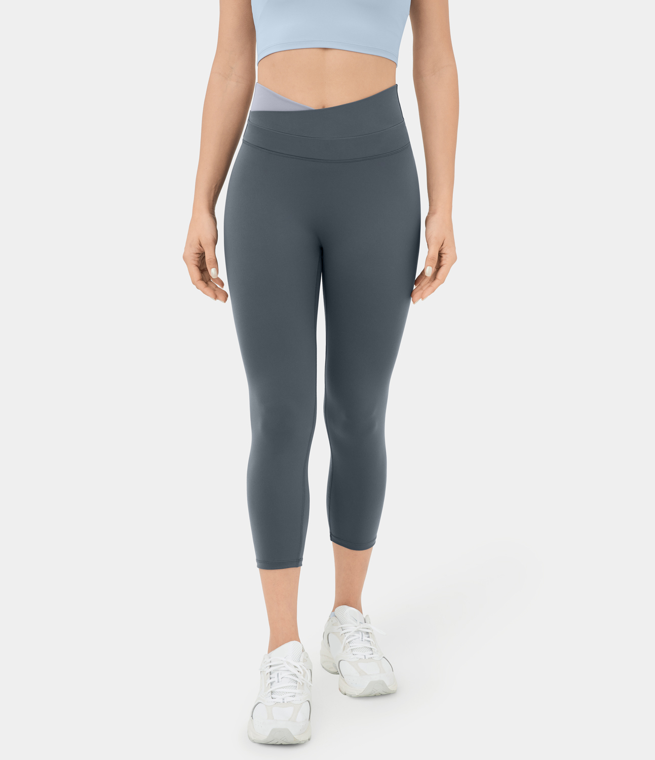

Halara Softlyzeroв„ў Crossover Color Block Capri Yoga Leggings - Turbulence -  gym leggings leggings with pockets leggings with butt lift