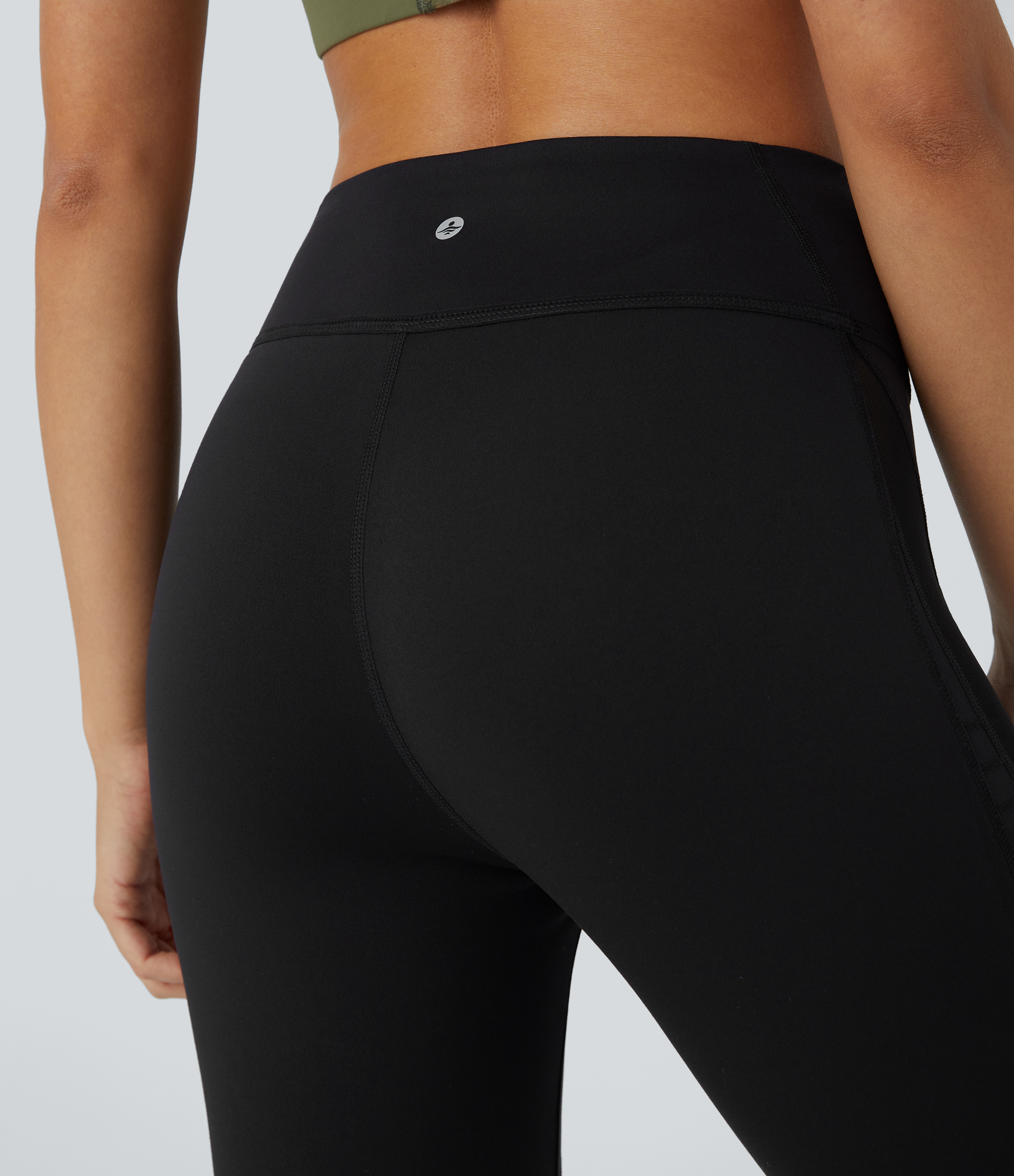 Halara High Waisted Contrast Mesh Top-stitching 7/8 Casual Moto Leggings  - Black - L(7/8) gym leggings leggings with pockets 