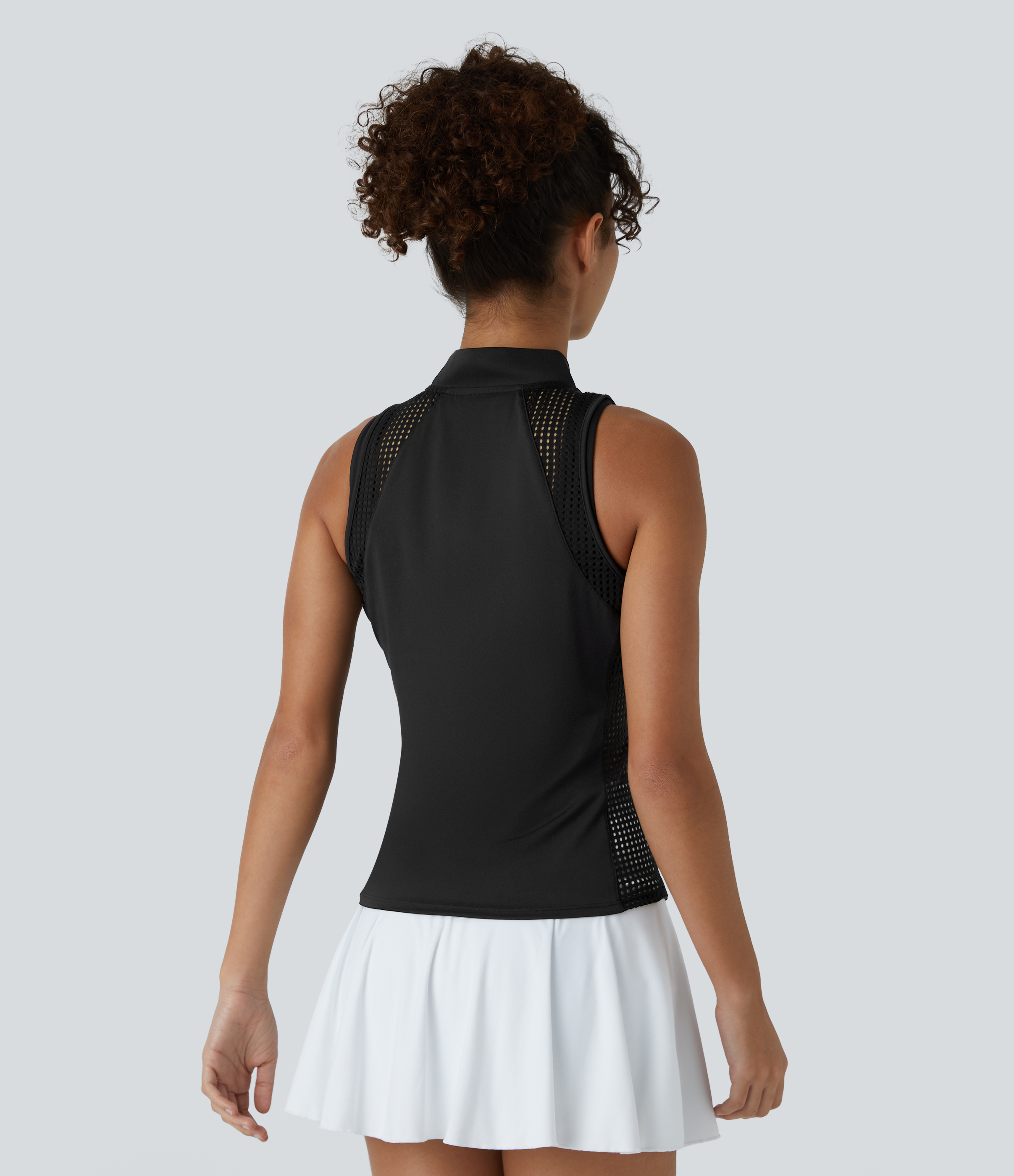Halara Stand Collar Half Zip Contrast Mesh Quick Dry Tennis Tank Top Tank Top - Black - M golf tops halter top tunic tops sleeveless tops 