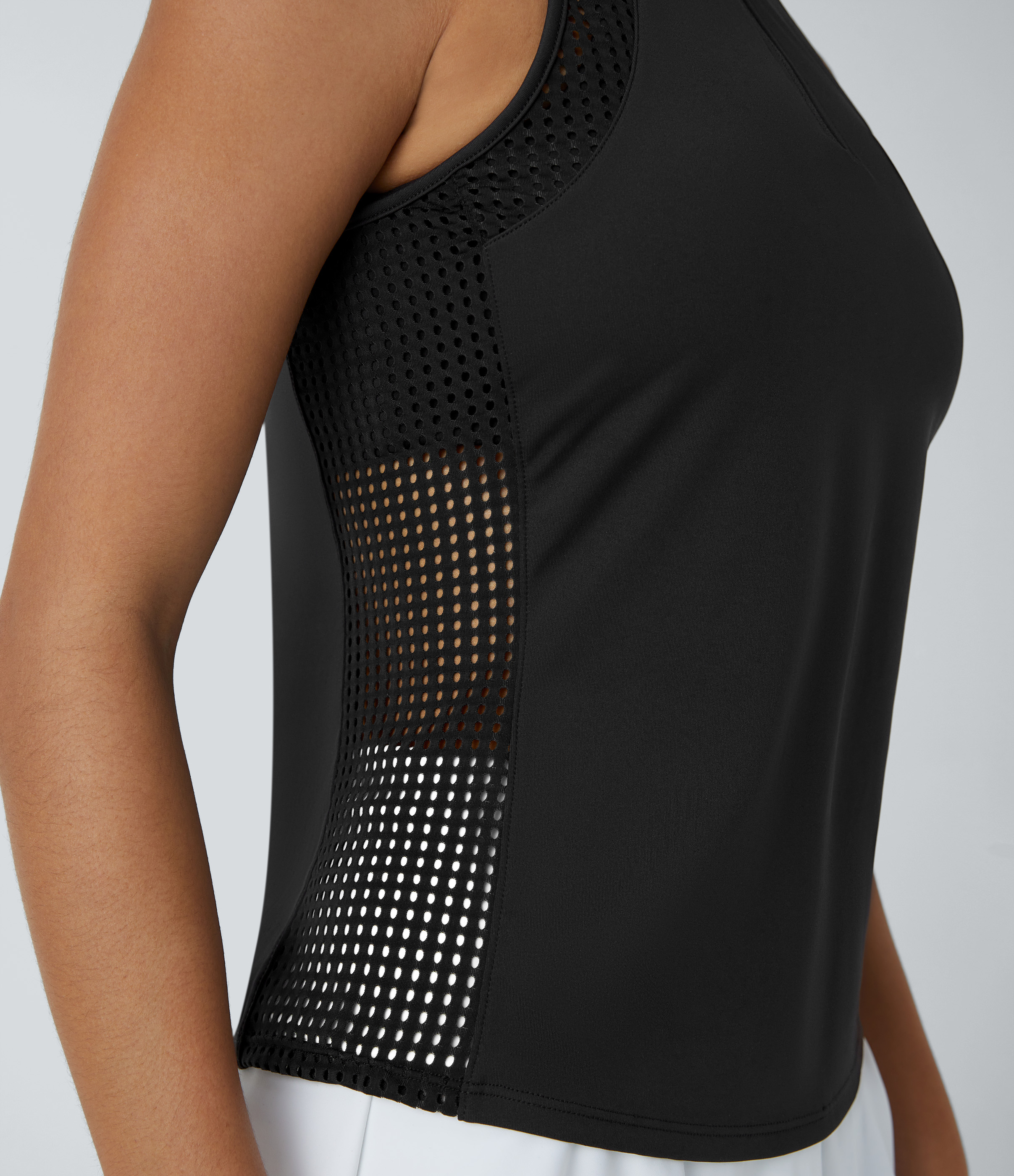Halara Stand Collar Half Zip Contrast Mesh Quick Dry Tennis Tank Top Tank Top - Black - M golf tops halter top tunic tops sleeveless tops 