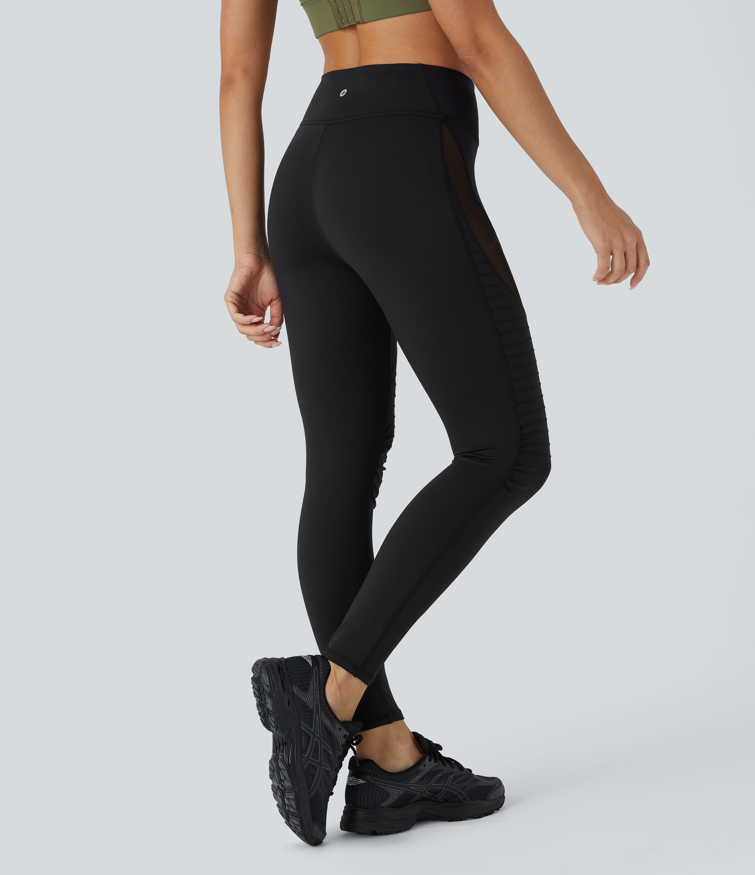Halara High Waisted Contrast Mesh Top-stitching 7/8 Casual Moto Leggings  - Black - L(7/8) gym leggings leggings with pockets 