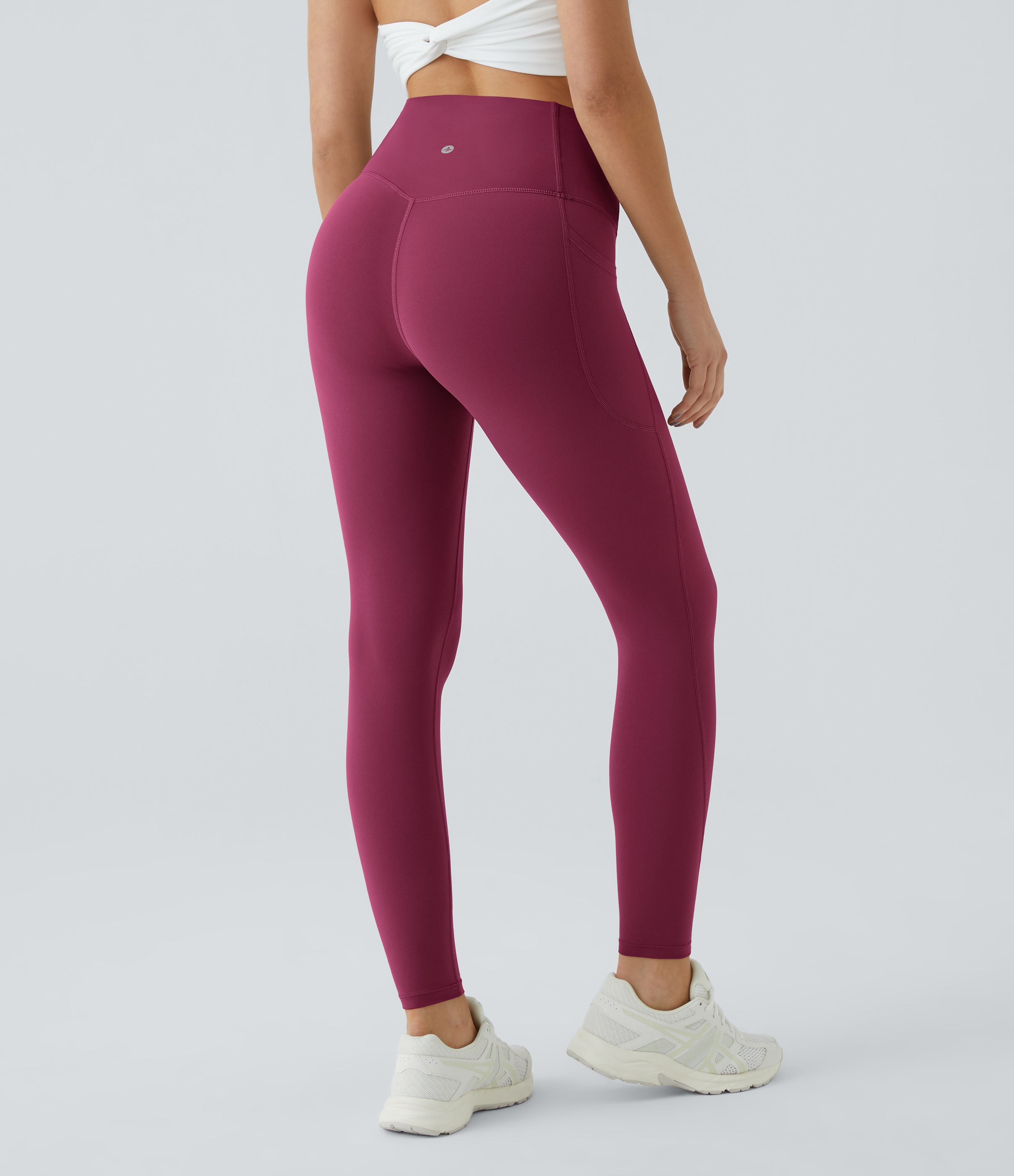 Halara SoCinched High Waisted Tummy Control Side Pocket Shaping Training UltraSculpt Leggings  - Red Plum - M(7/8) gym leggings 