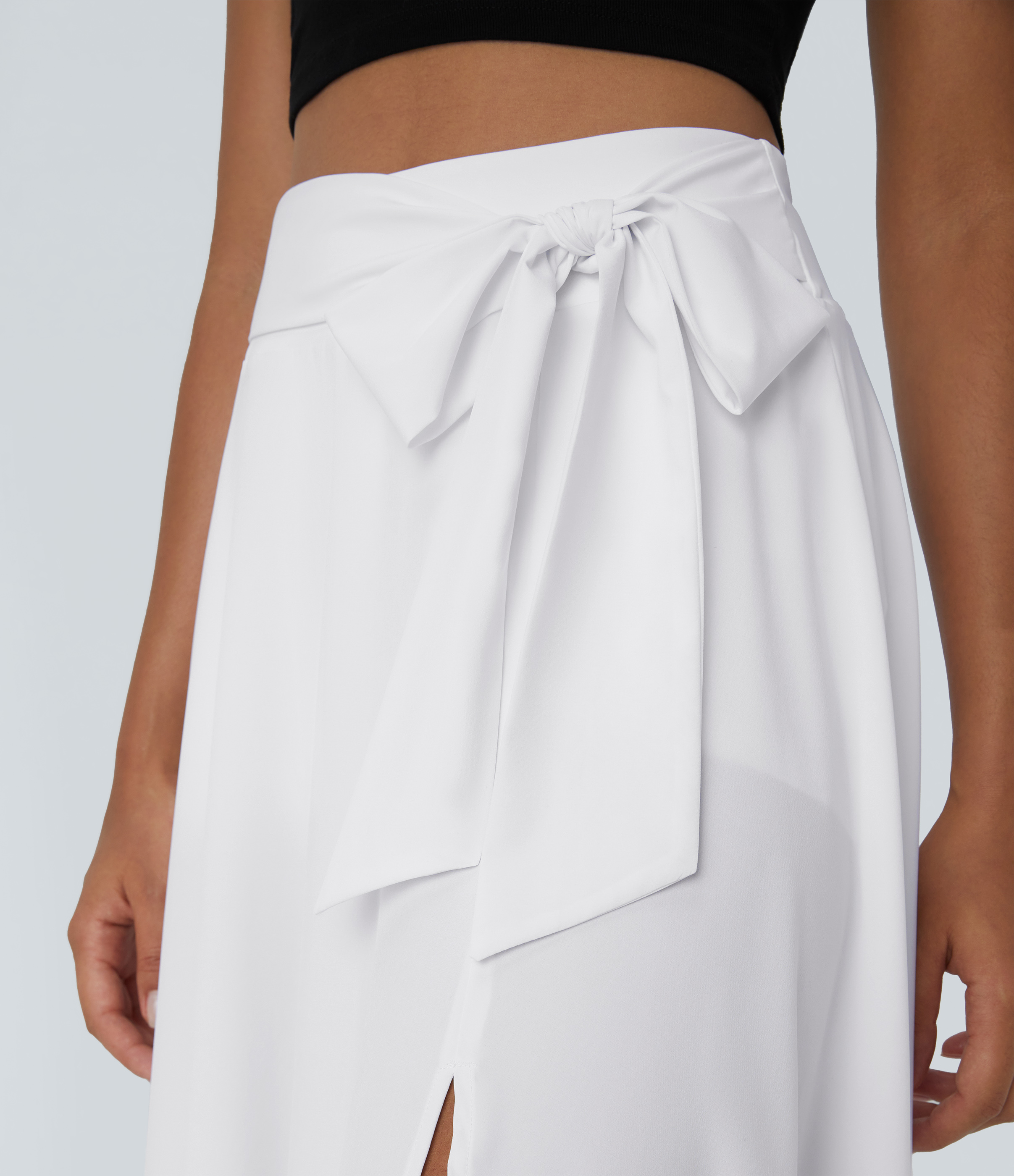 Halara Breezefulв„ў High Waisted Tie Side Split 2-in-1 Curved Hem Flowy Flare Quick Dry Midi Casual Skirt  - White - L(regular) 