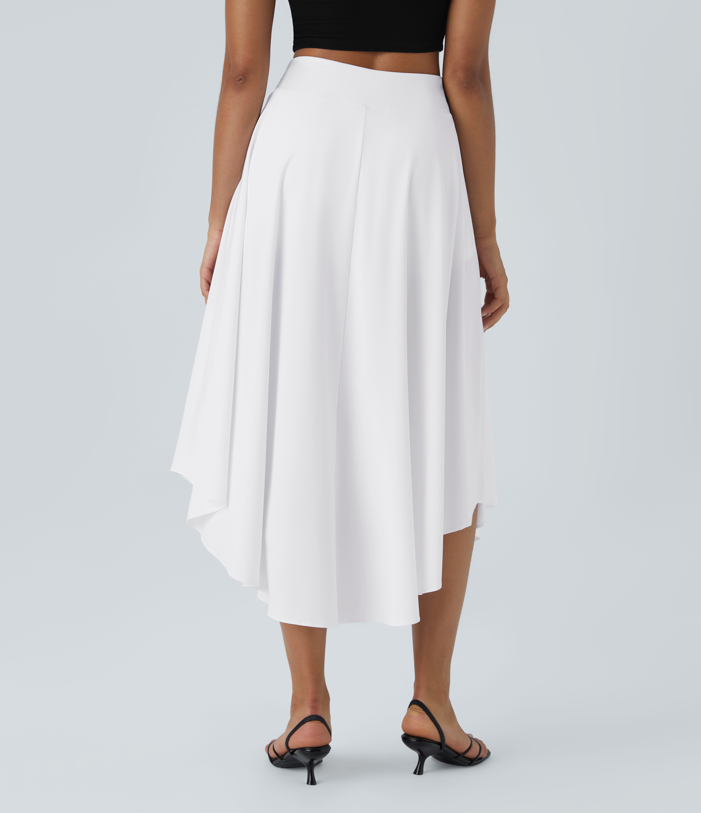 Halara Breezefulв„ў High Waisted Tie Side Split 2-in-1 Curved Hem Flowy Flare Quick Dry Midi Casual Skirt  - White - L(regular) 