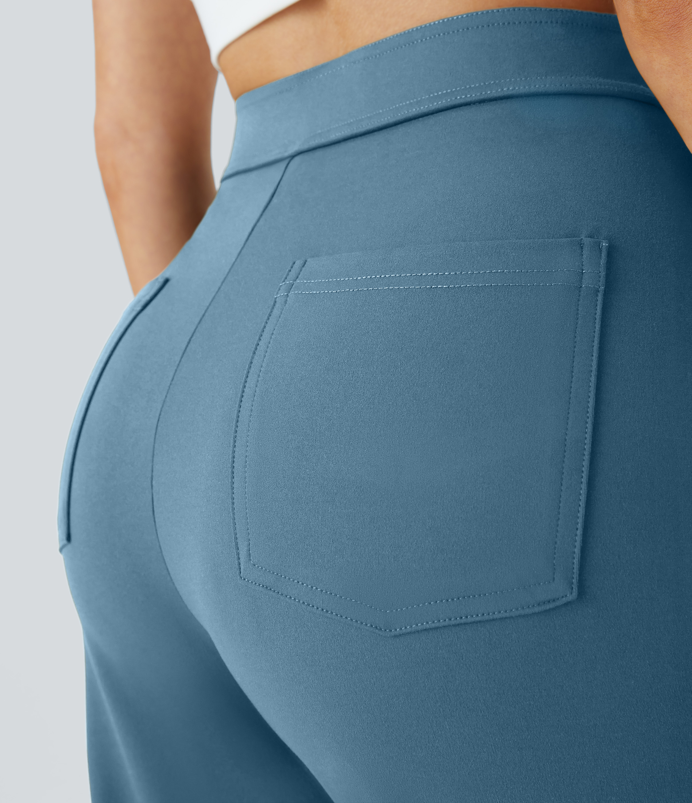 Halara High Waisted Button Multiple Pockets Straight Leg Casual Pants  - Warm Mid Blue - S(regular) sweatpants jogger pants 