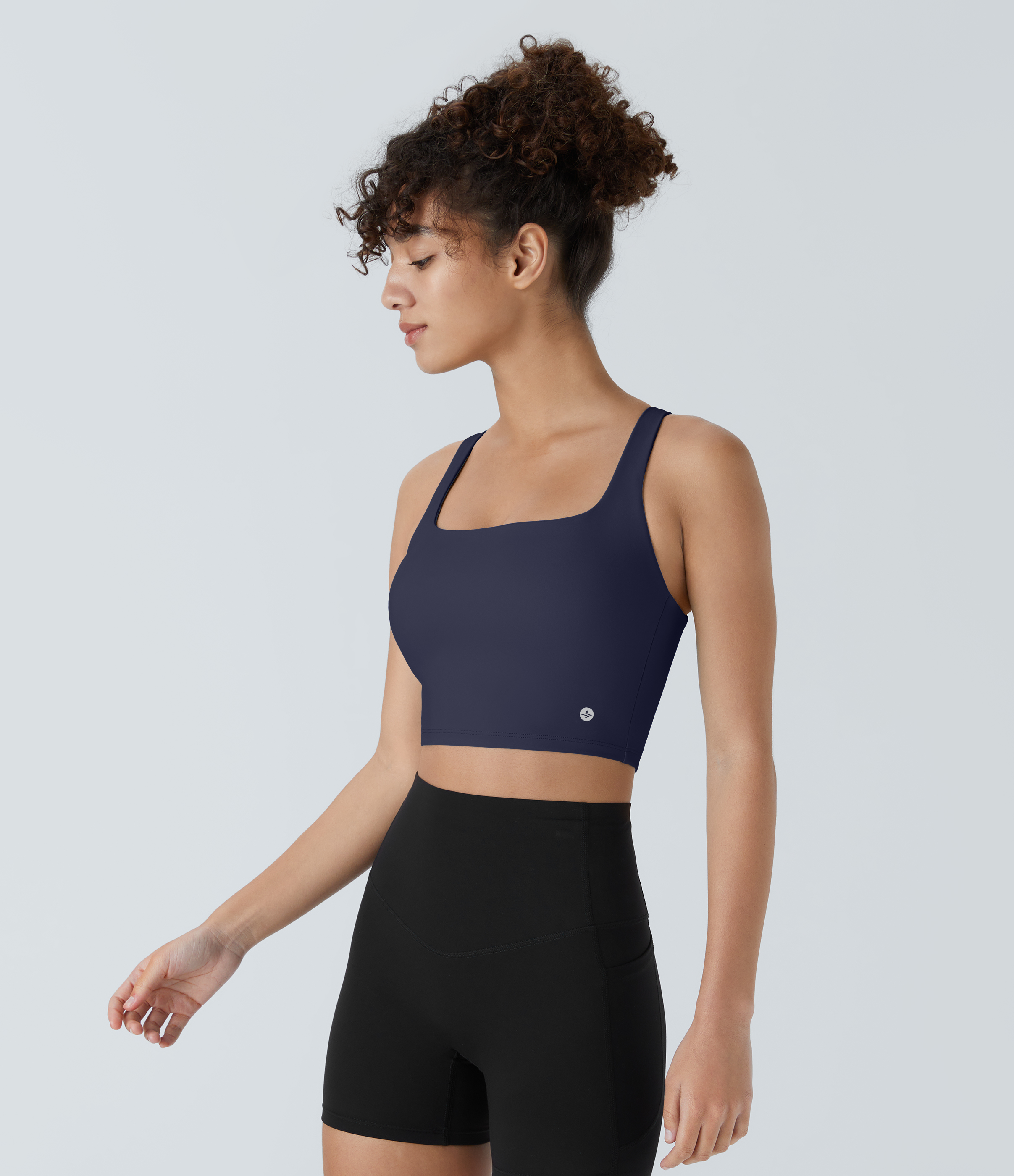 Halara Cloudfulв„ў Air Fabric Square Neck Backless Crisscross Cropped Cool Touch Yoga Tank Top Tank Top - Peacoat - S golf tops halter top 