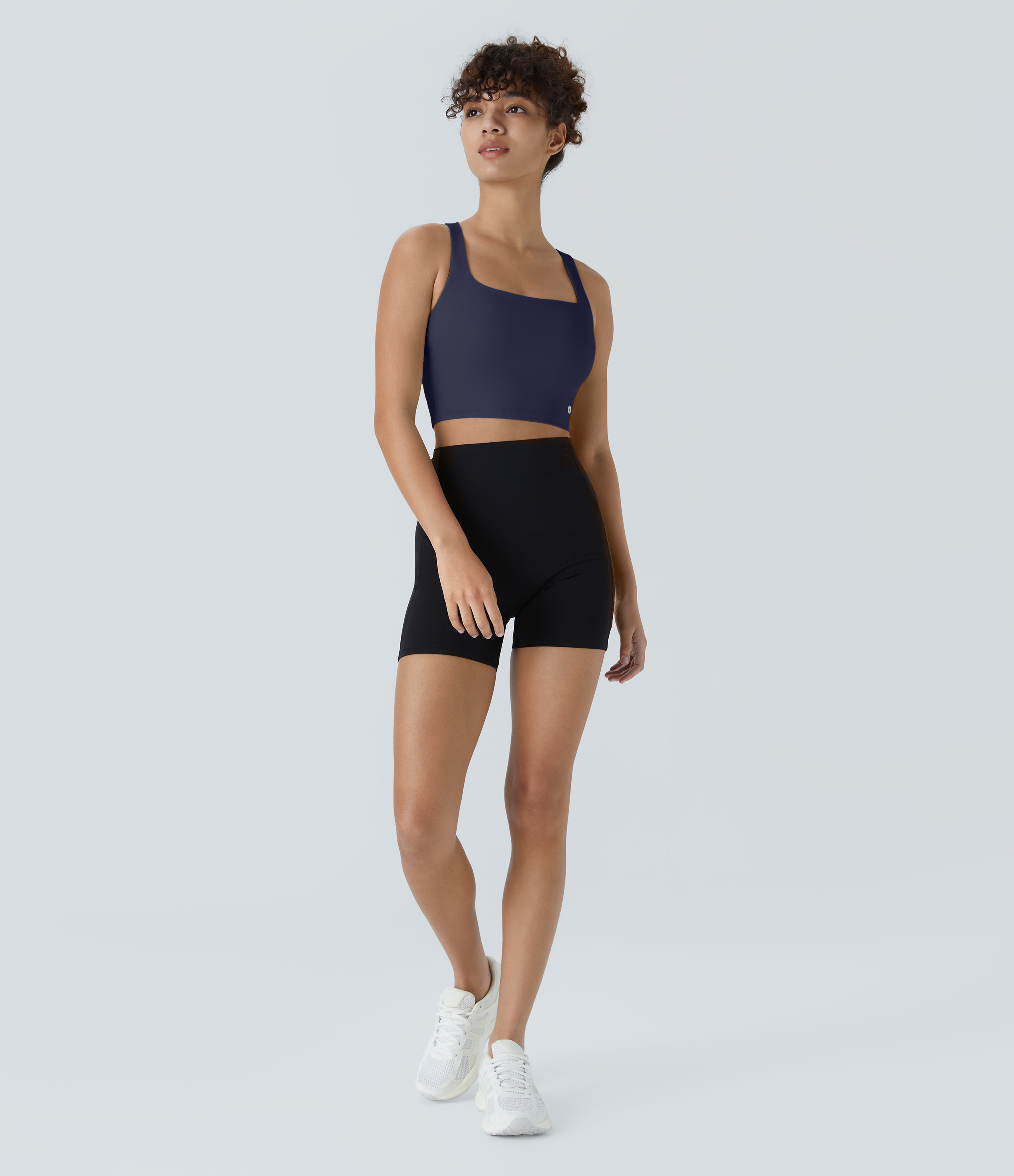 Halara Cloudfulв„ў Air Fabric Square Neck Backless Crisscross Cropped Cool Touch Yoga Tank Top Tank Top - Peacoat - S golf tops halter top 