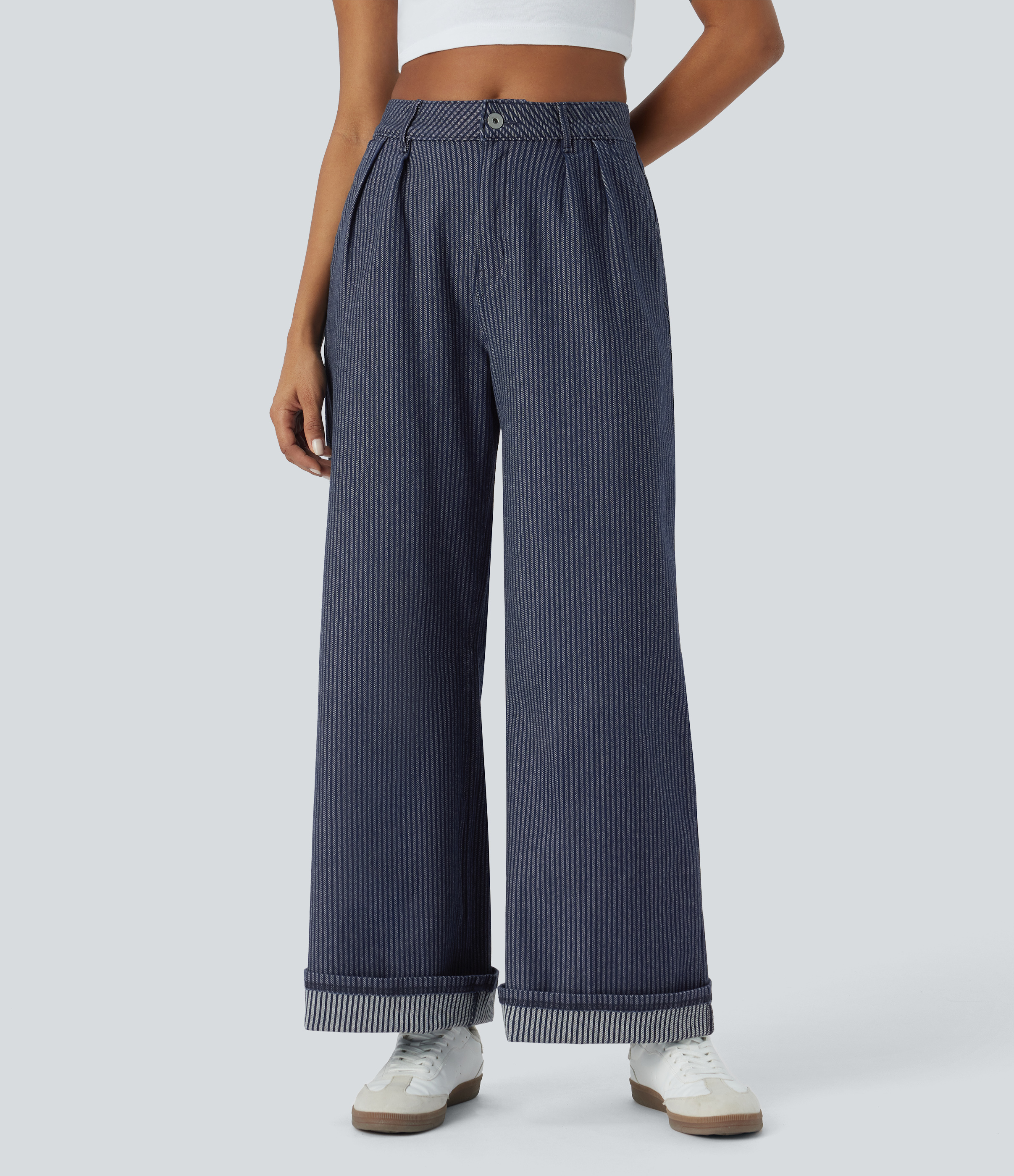 Halara Flex™ High Waisted Pockets Striped Washed Casual Baggy Wide Leg Jeans