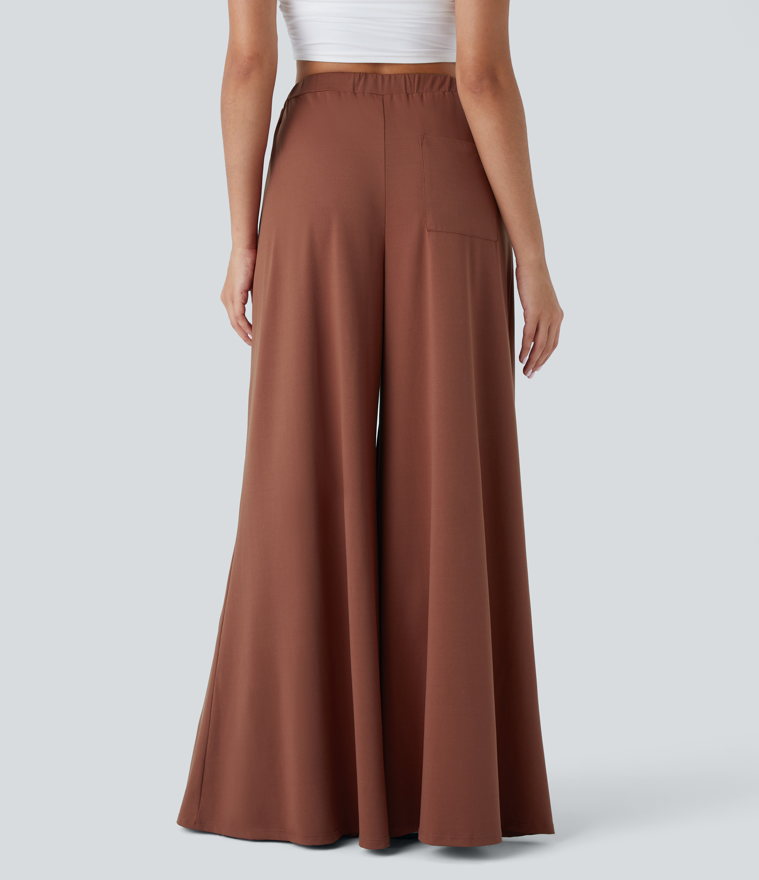 Halara High Waisted Tie Front Side Pocket Flowy Wide Leg Casual Pants  - Maple Syrup - S(regular) 