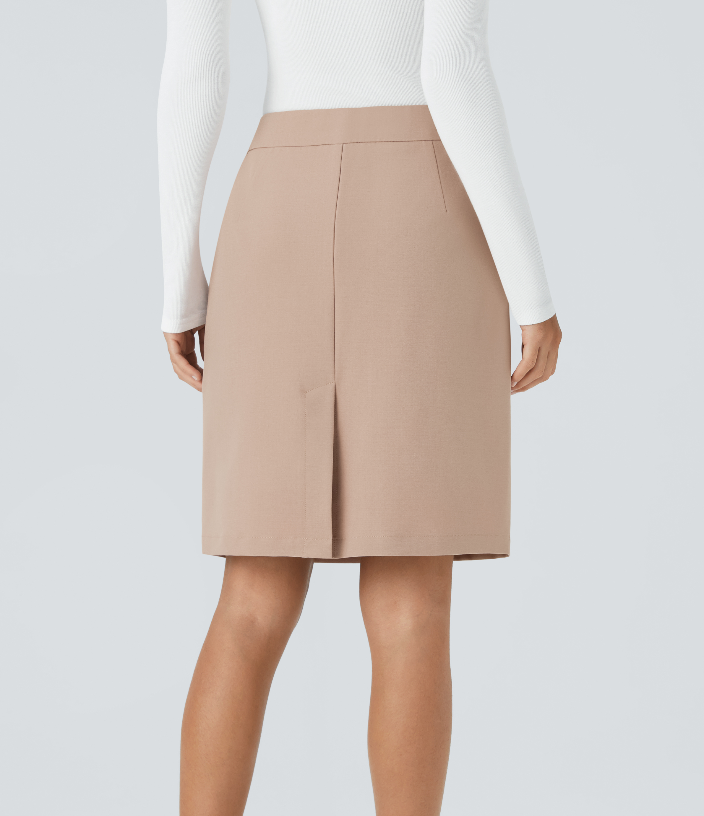 Halara High Waisted Invisible Zipper Side Pocket 2-in-1 Split Hem Straight Work Skirt  - Earthy Khaki - XS(regular) 