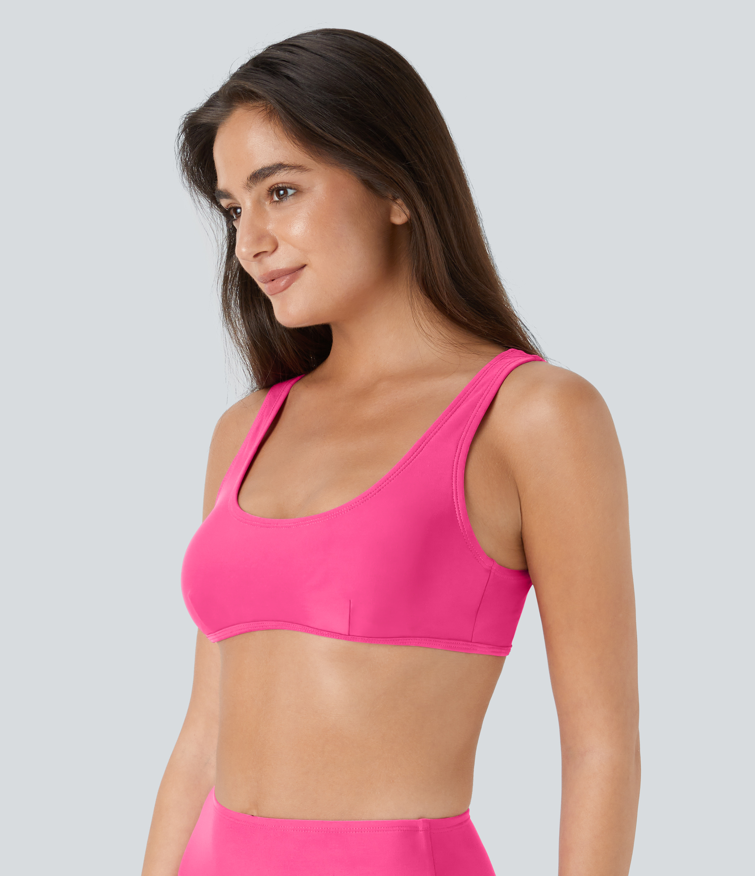 Halara Solid U Neck Bikini Top Swimsuit  - Neon Pink - XXS 