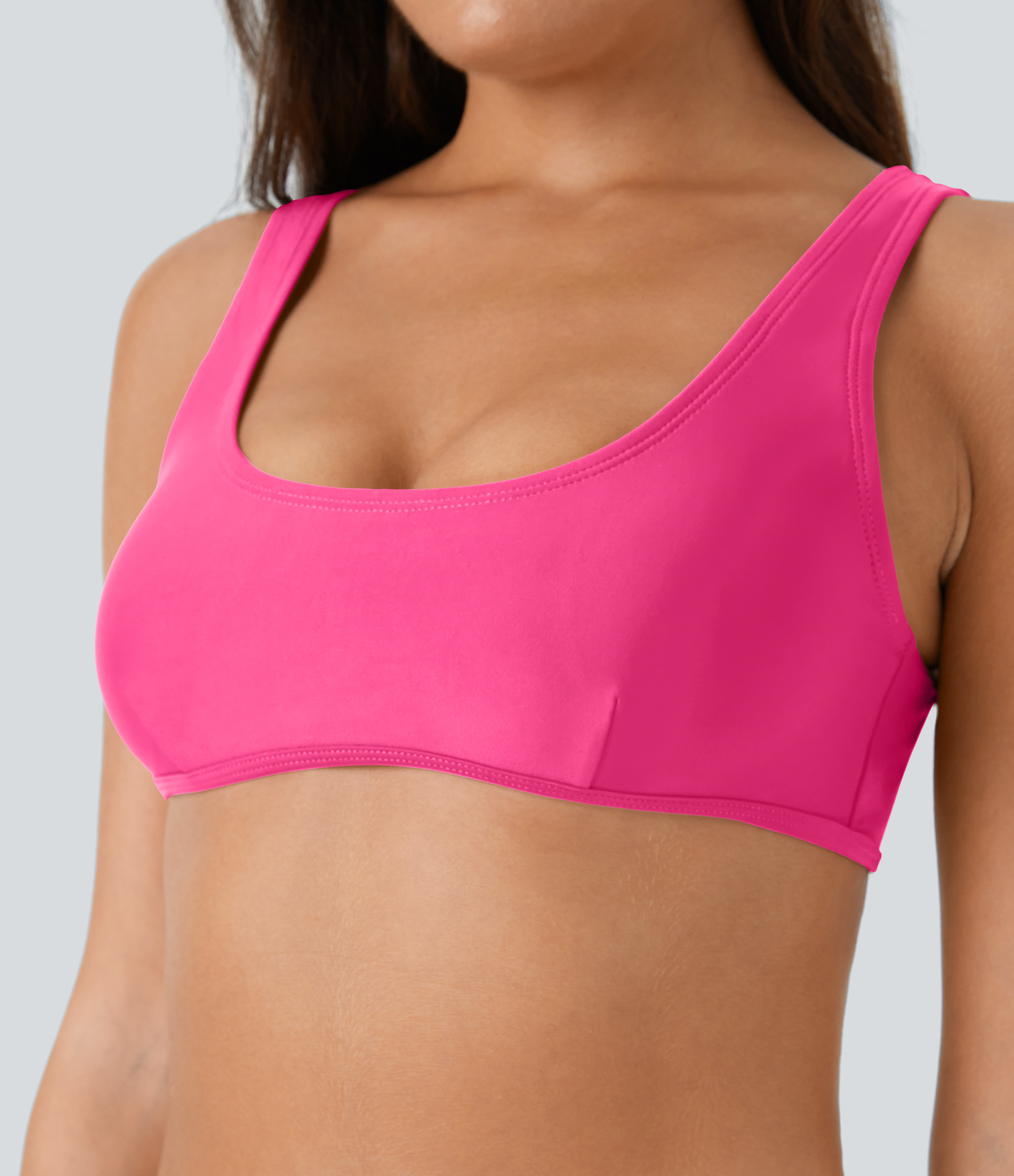 Halara Solid U Neck Bikini Top Swimsuit  - Neon Pink - XXS 