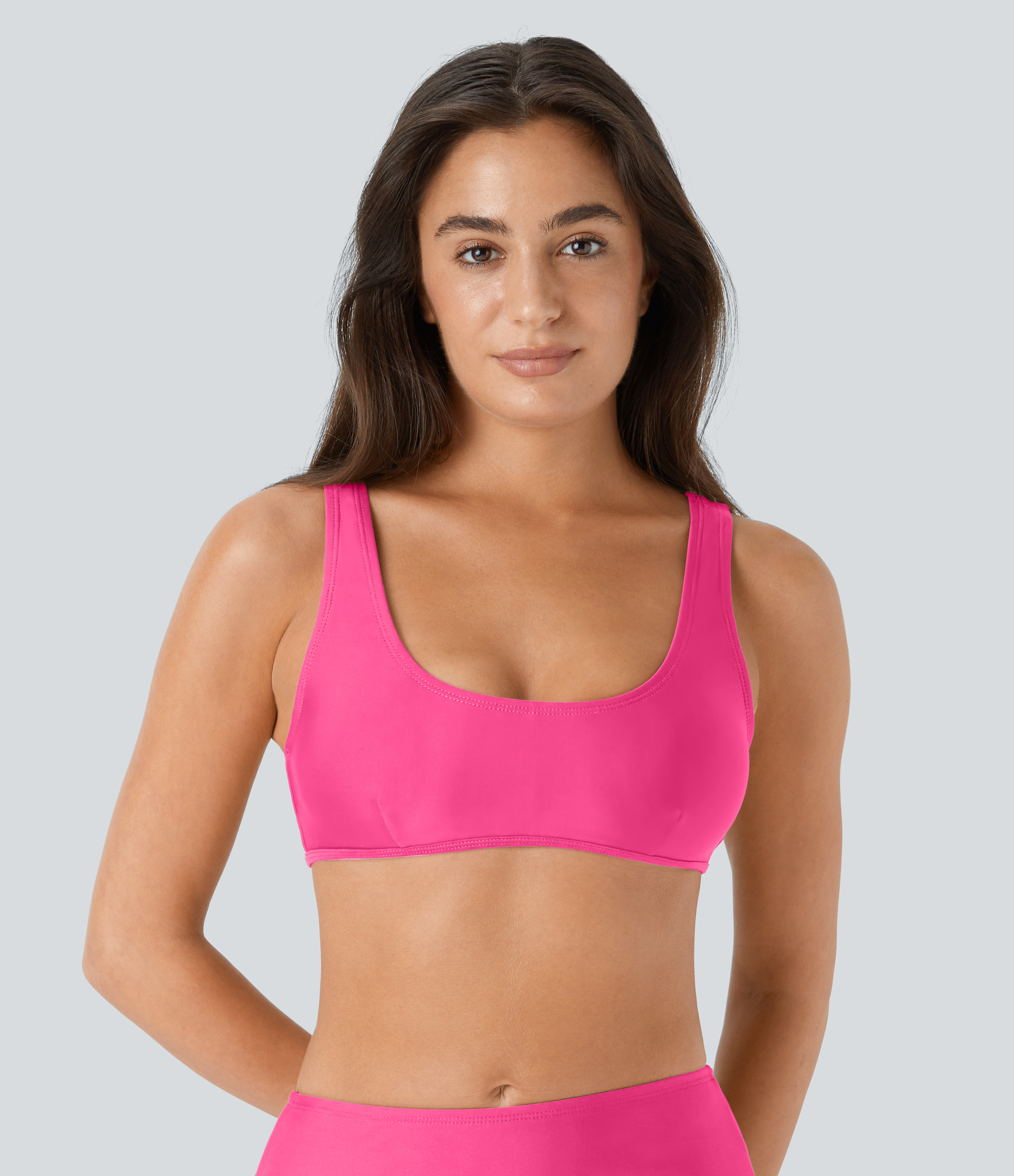 Halara Solid U Neck Bikini Top Swimsuit  - Neon Pink - XXS 