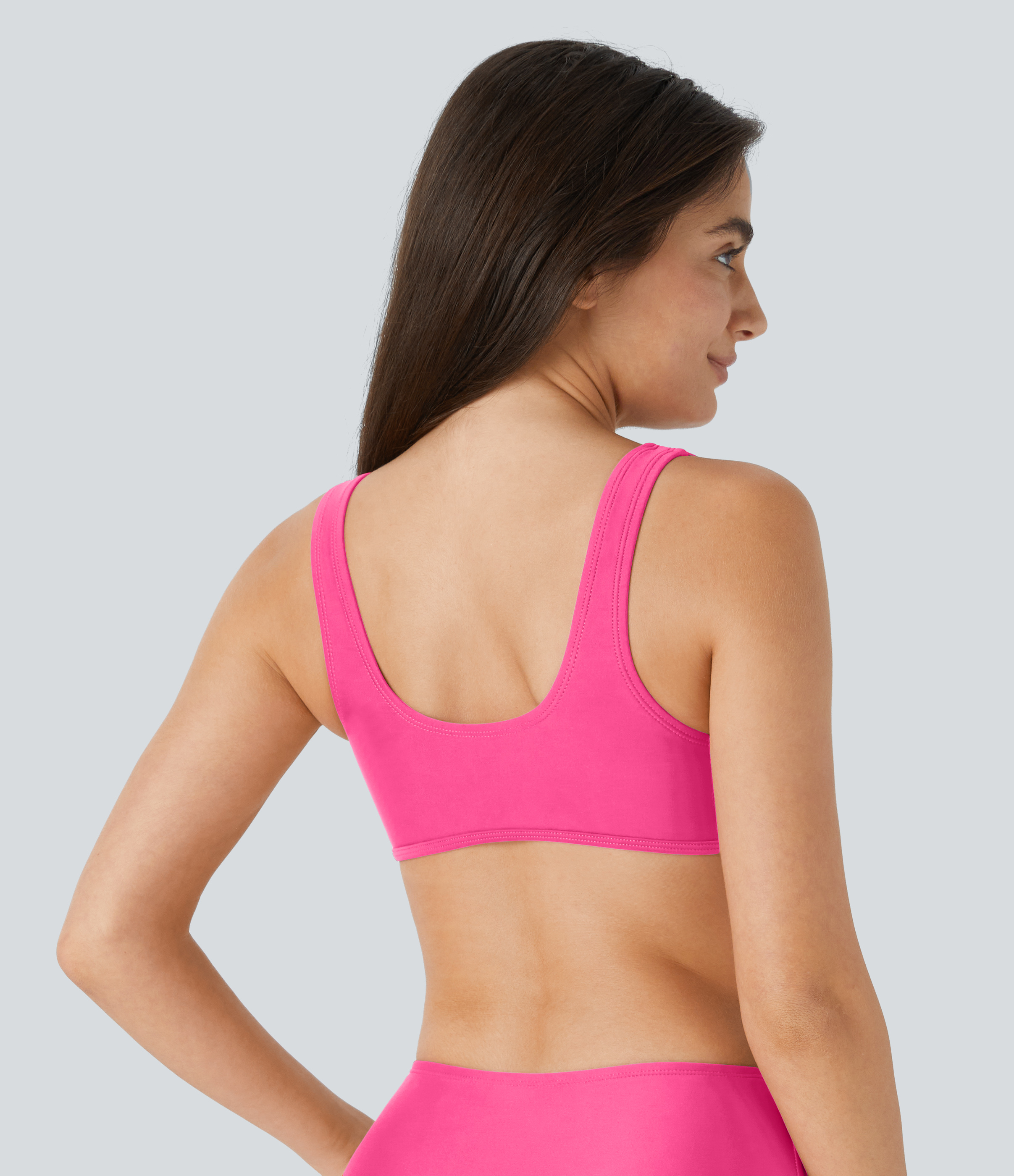 Halara Solid U Neck Bikini Top Swimsuit  - Neon Pink - XXS 