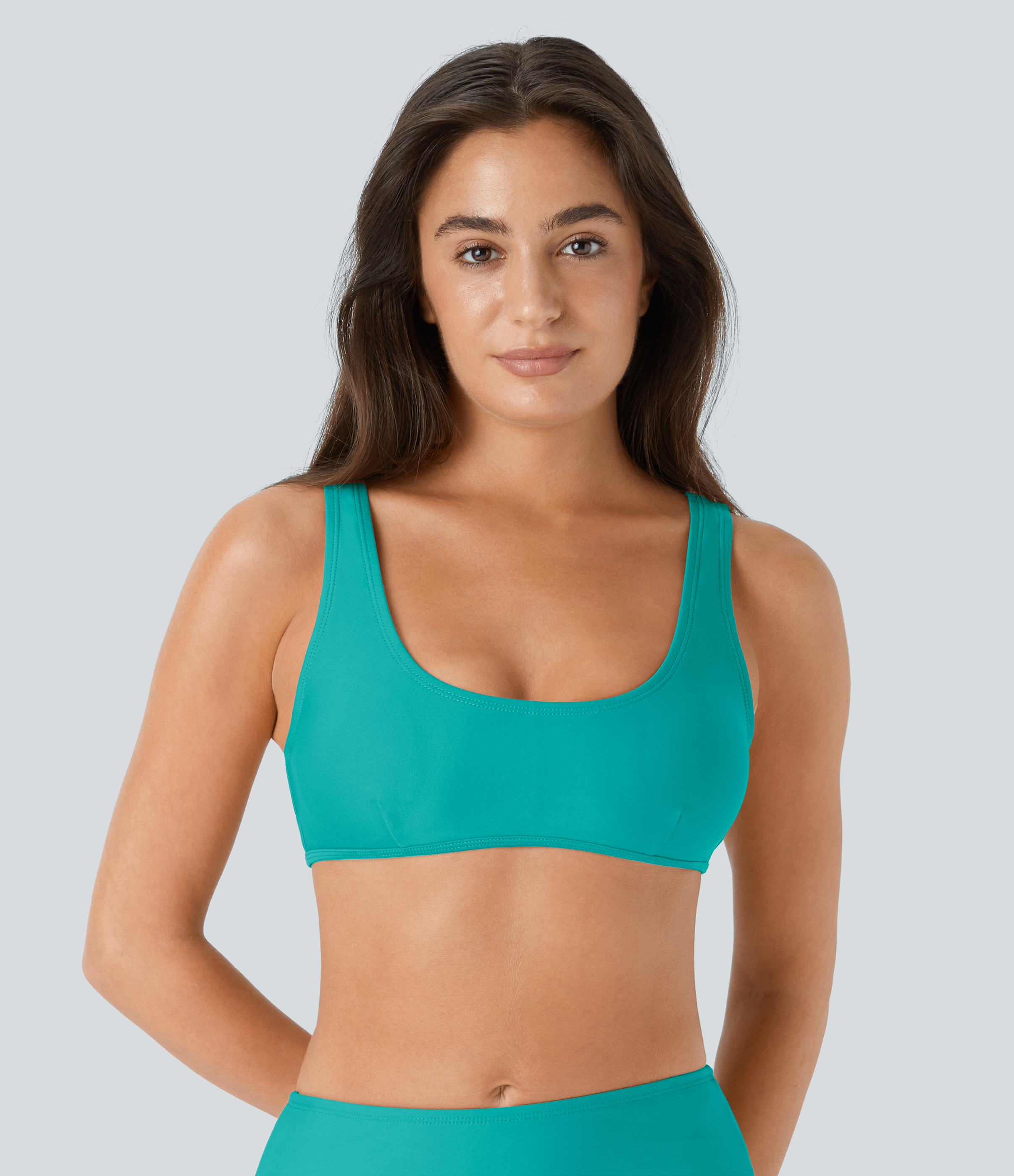 Halara Solid U Neck Bikini Top Swimsuit  - Lake Blue - XL 